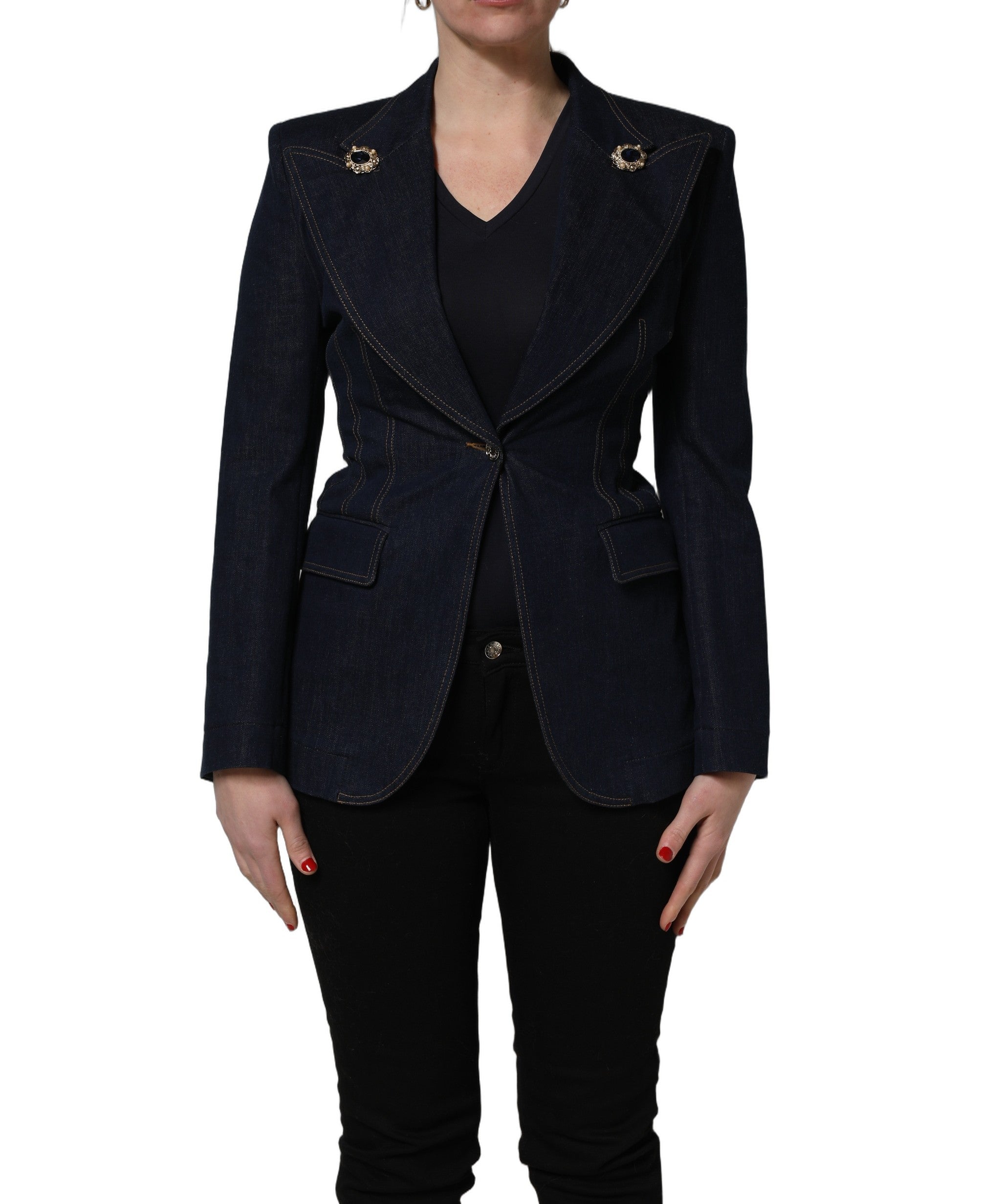 Dolce & Gabbana Blue Single-Breasted Denim Blazer Women's Jacket