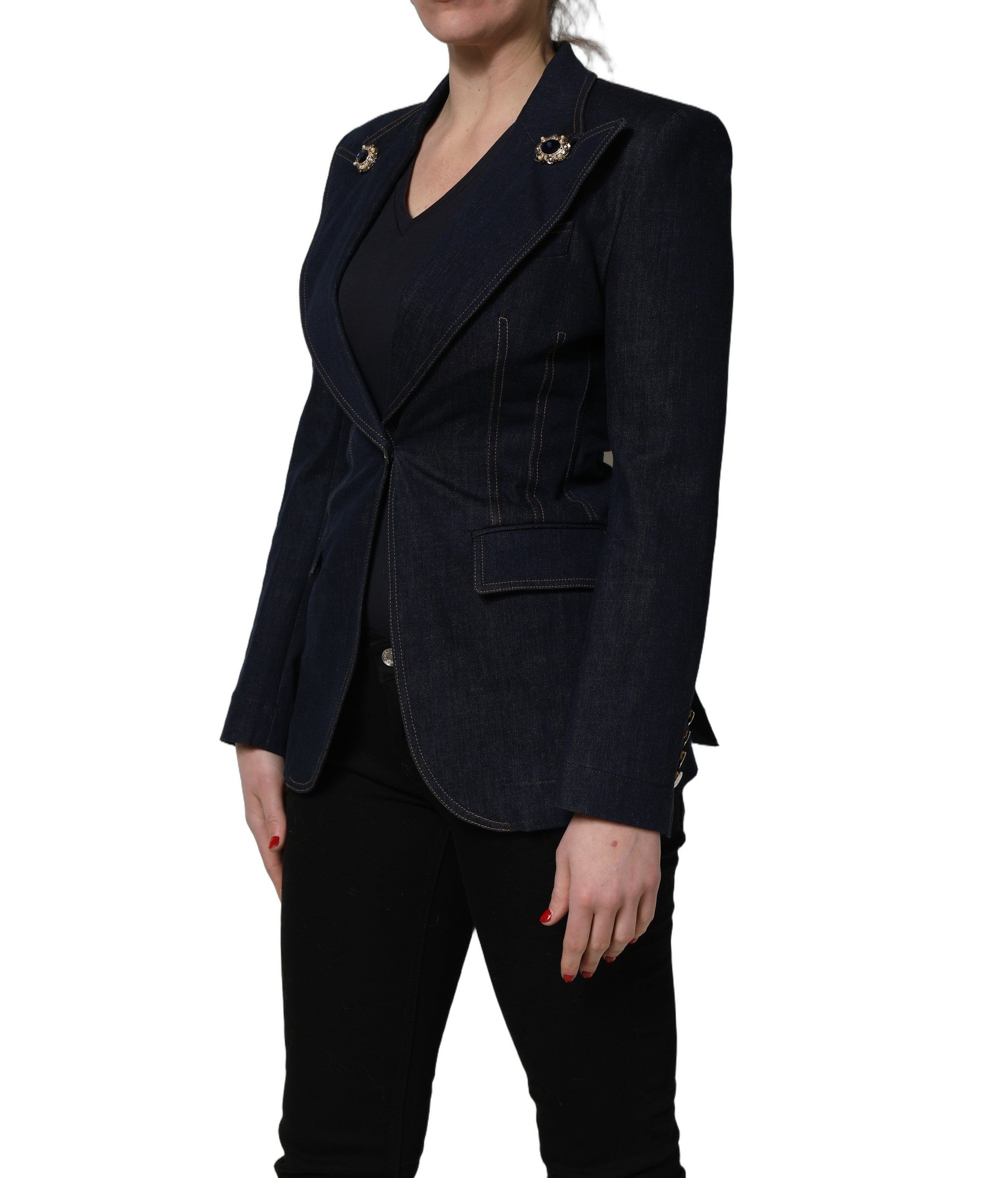 Dolce & Gabbana Blue Single-Breasted Denim Blazer Women's Jacket