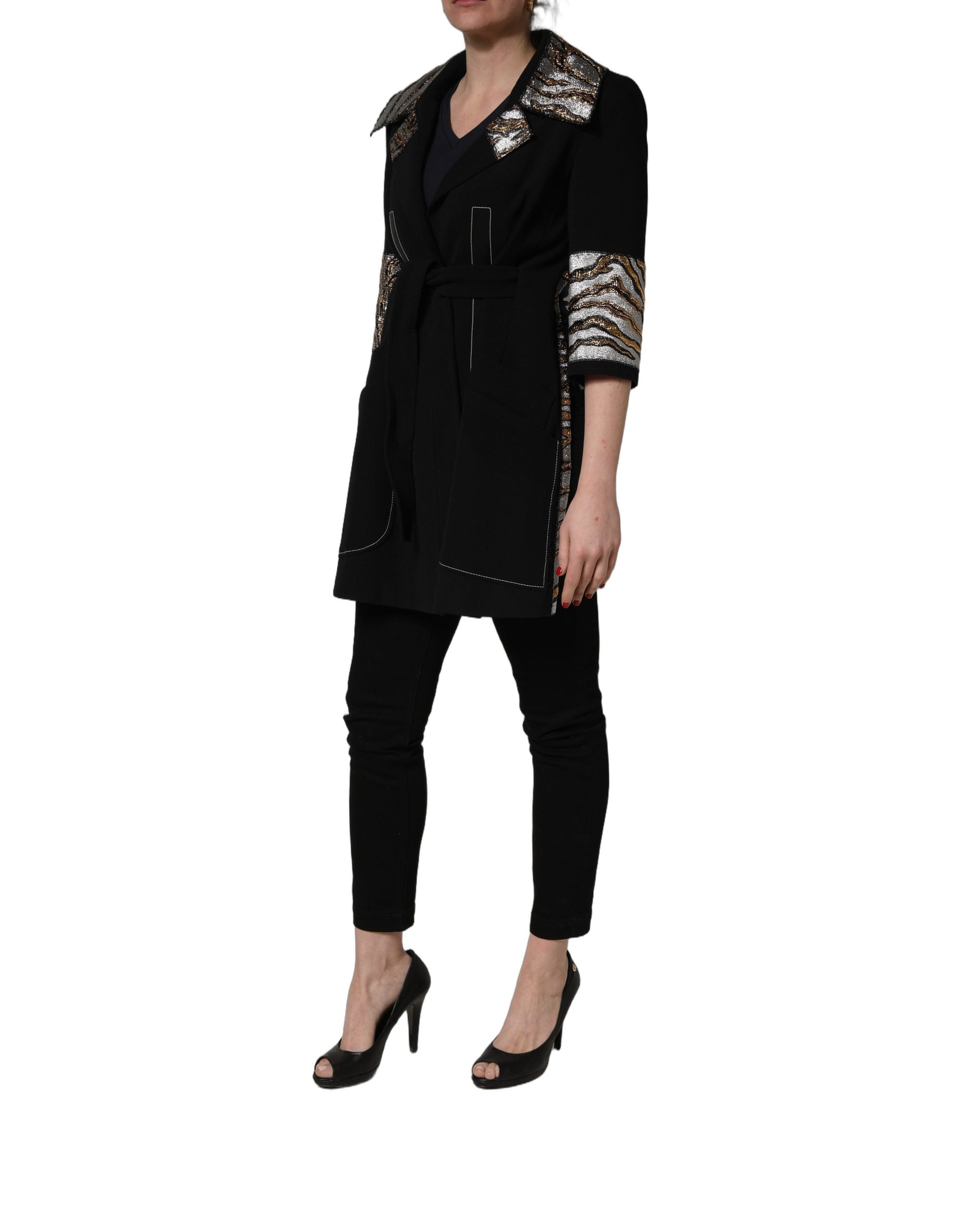 Dolce & Gabbana Black Single-Breasted Brocade Coat Women's Jacket