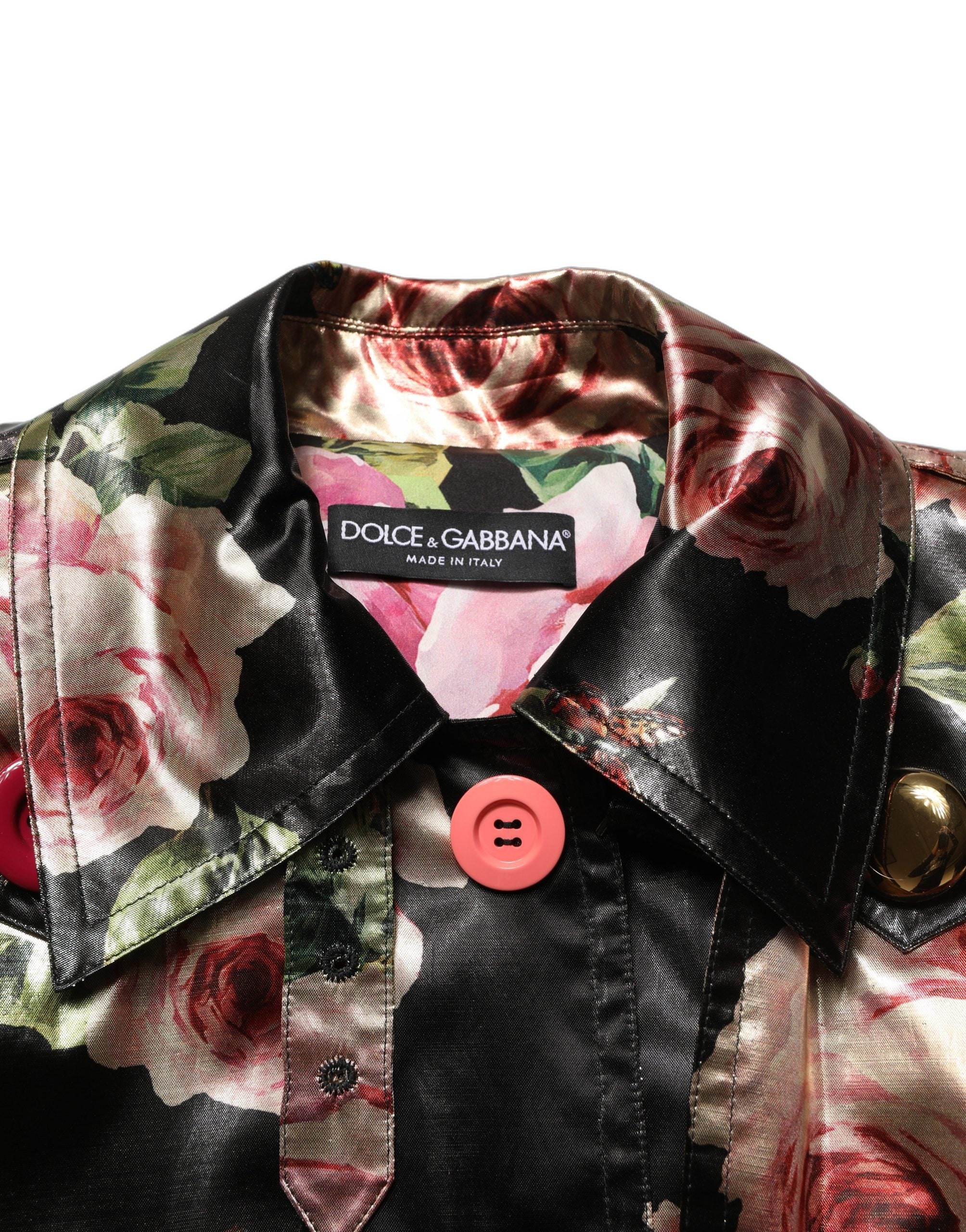 Dolce & Gabbana Black Floral Belted Polyester Trench Coat Women's Jacket