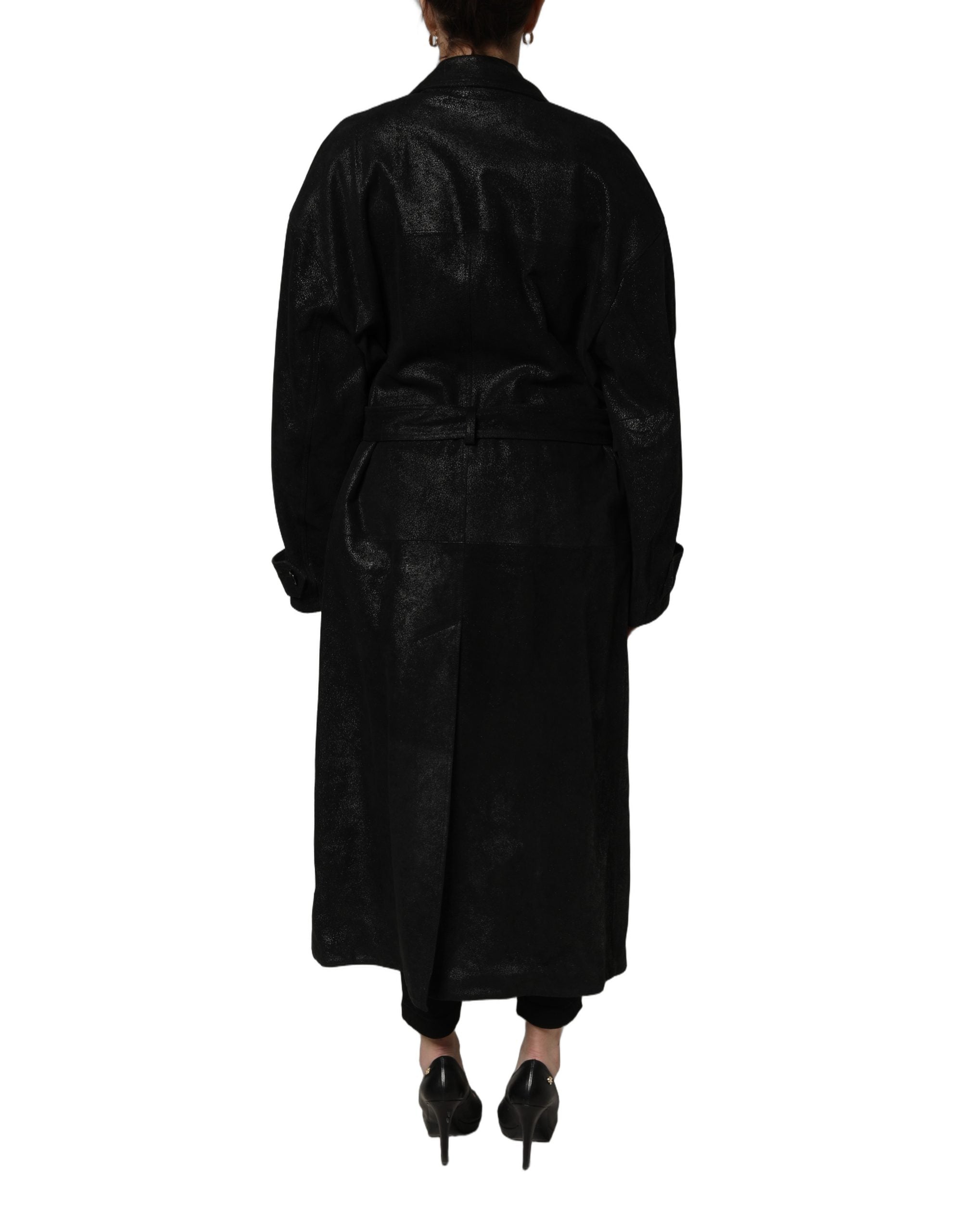Dolce & Gabbana Black Belted Sheepskin Trench Coat Women's Jacket
