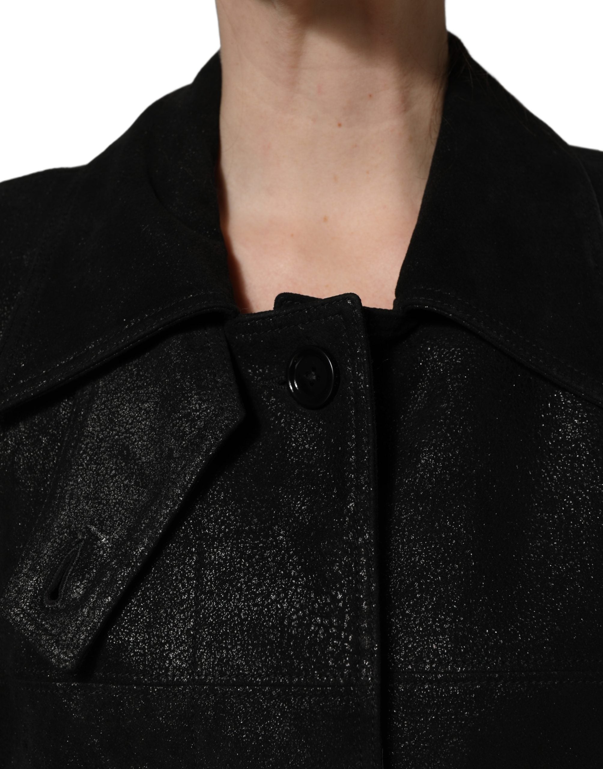 Dolce & Gabbana Black Belted Sheepskin Trench Coat Women's Jacket