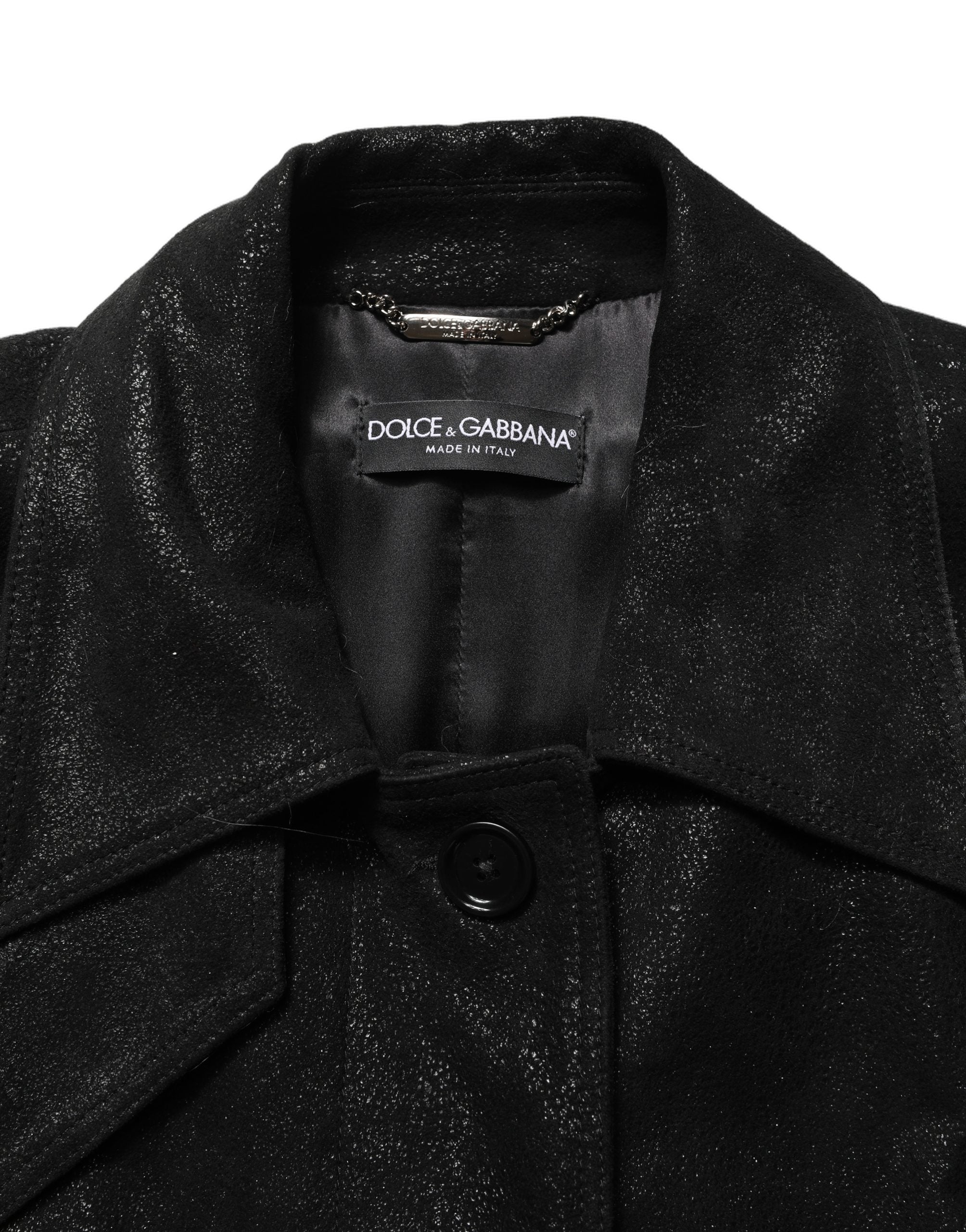 Dolce & Gabbana Black Belted Sheepskin Trench Coat Women's Jacket