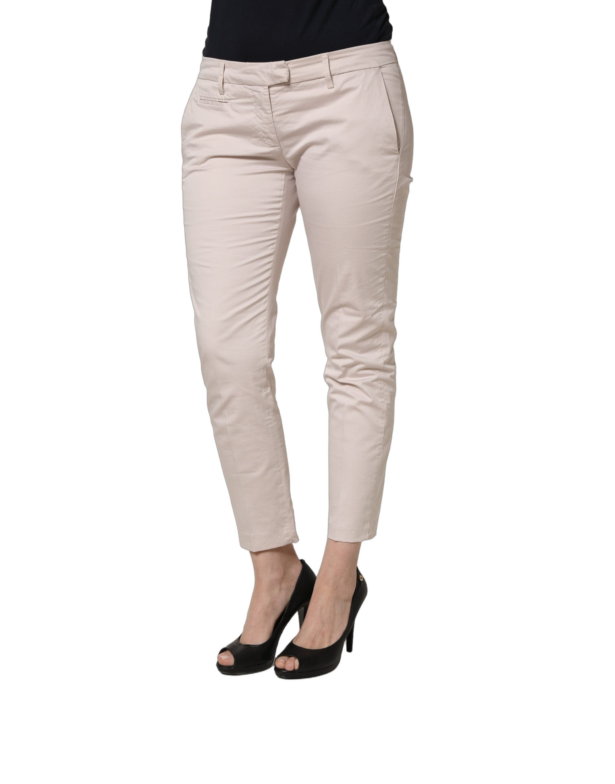 Versace Jeans Couture Beige Low Waist Tapered Women Cropped Trousers Women's Pants