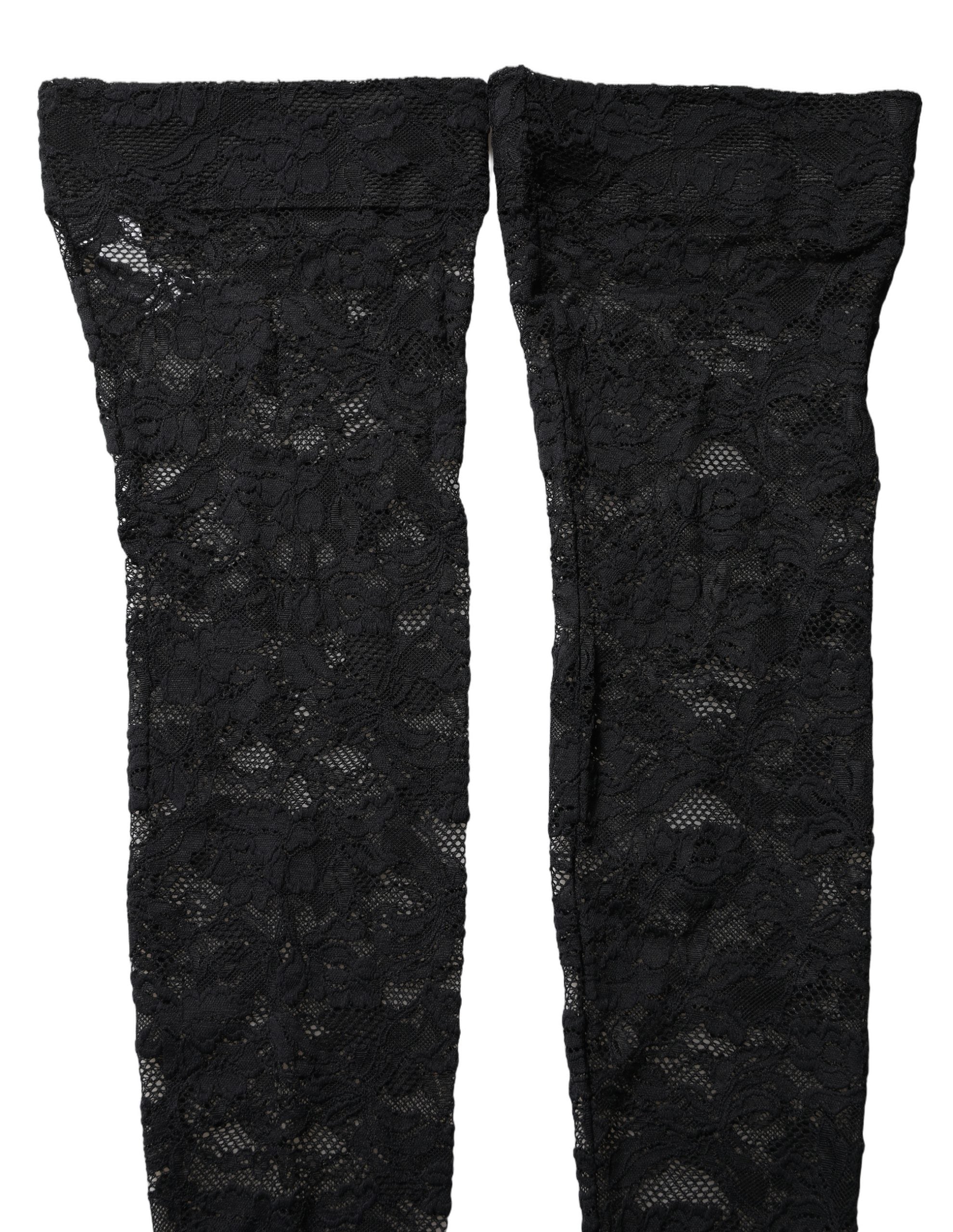 Dolce & Gabbana Black Floral Lace Thigh High Stockings Women's Socks