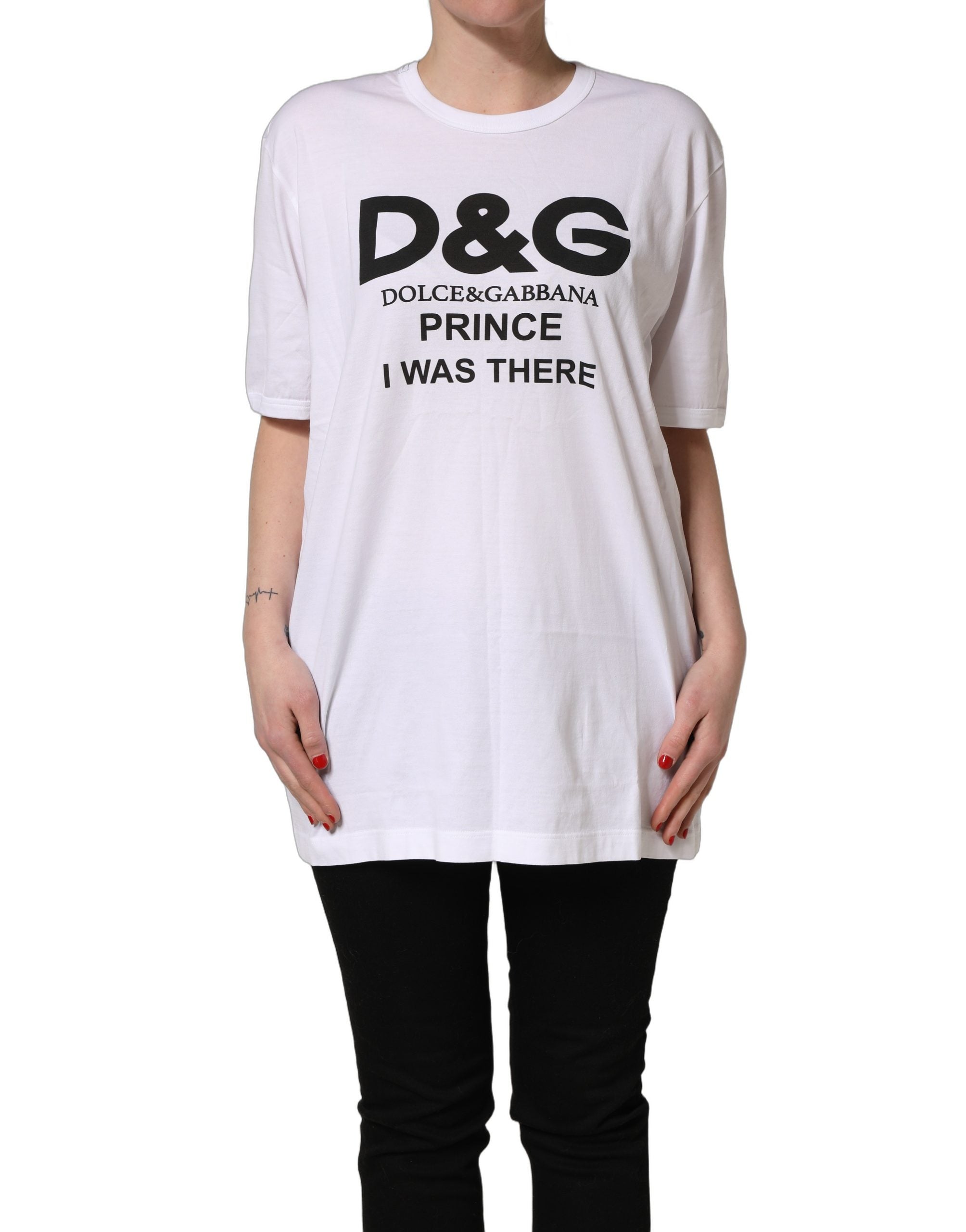 Dolce & Gabbana White D&G PRINCE I WAS THERE Crew Neck Women's T-shirt