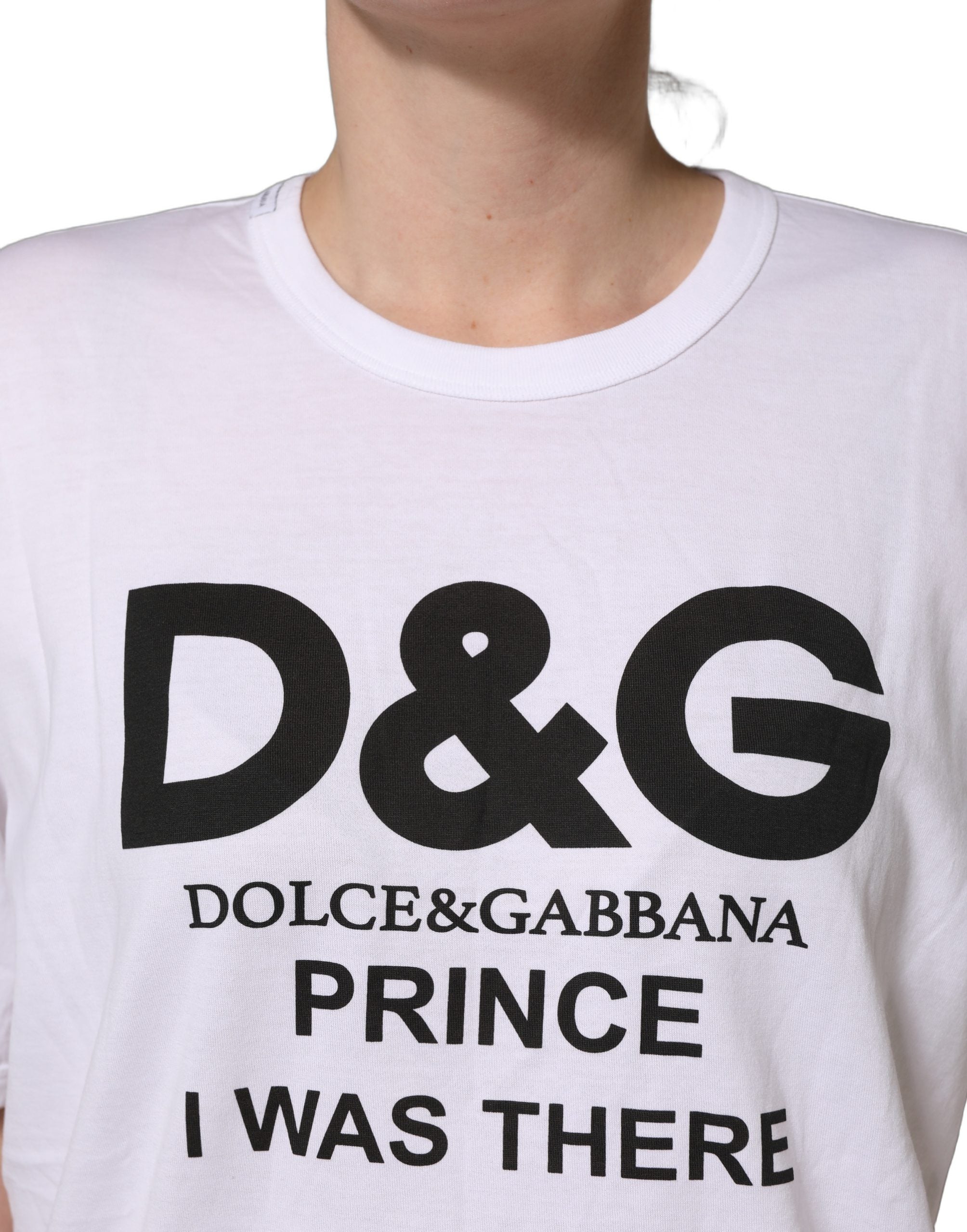 Dolce & Gabbana White D&G PRINCE I WAS THERE Crew Neck Women's T-shirt