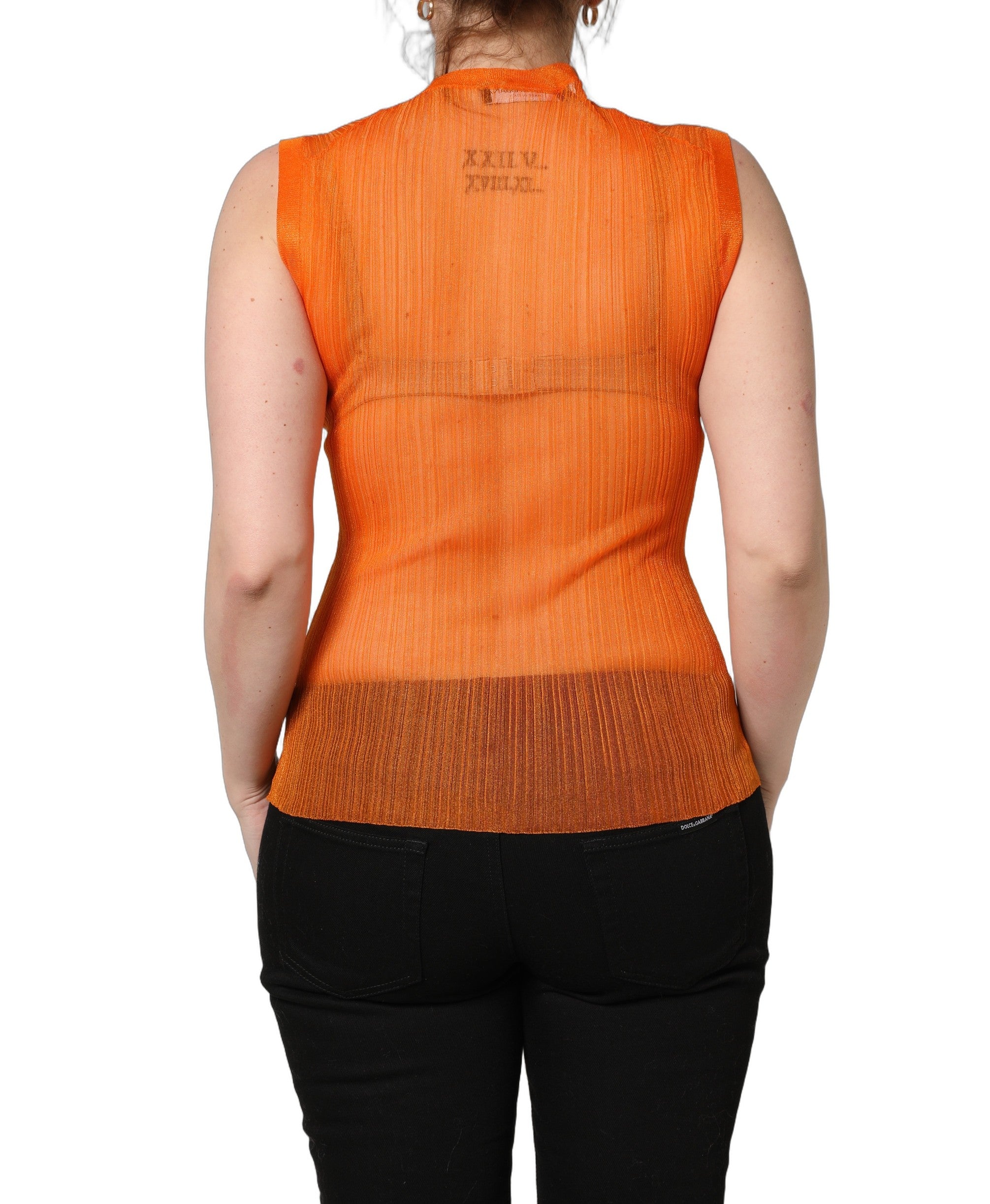 Dolce & Gabbana Orange See Through Crew Neck Blouse Tank Women's Top