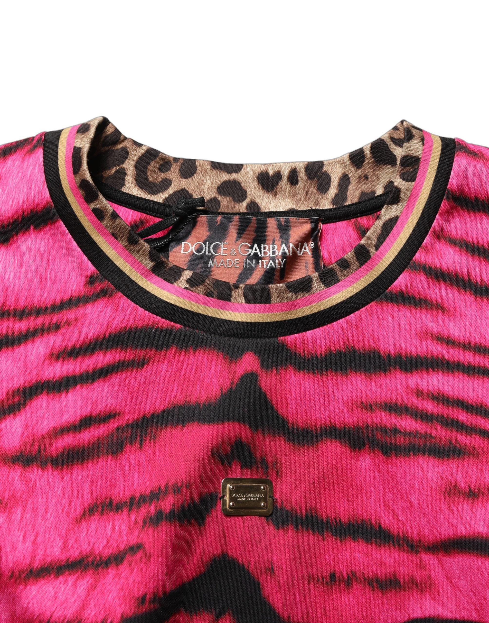 Dolce & Gabbana Pink Zebra Sleeveless Crew Neck Cropped Women's T-shirt