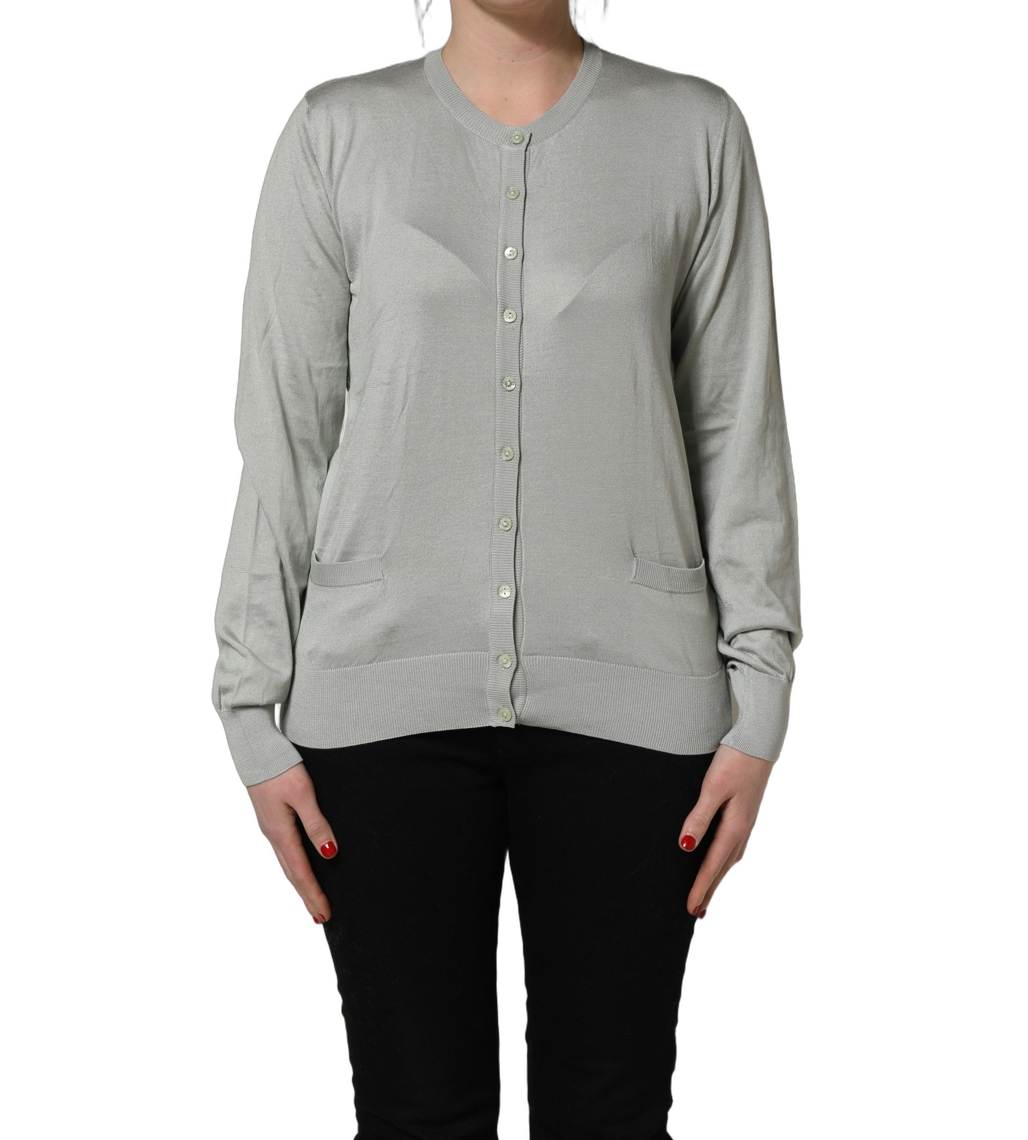 Dolce & Gabbana Green Button Down Silk Long Sleeve Cardigan Women's Sweater (Pre-Owned)