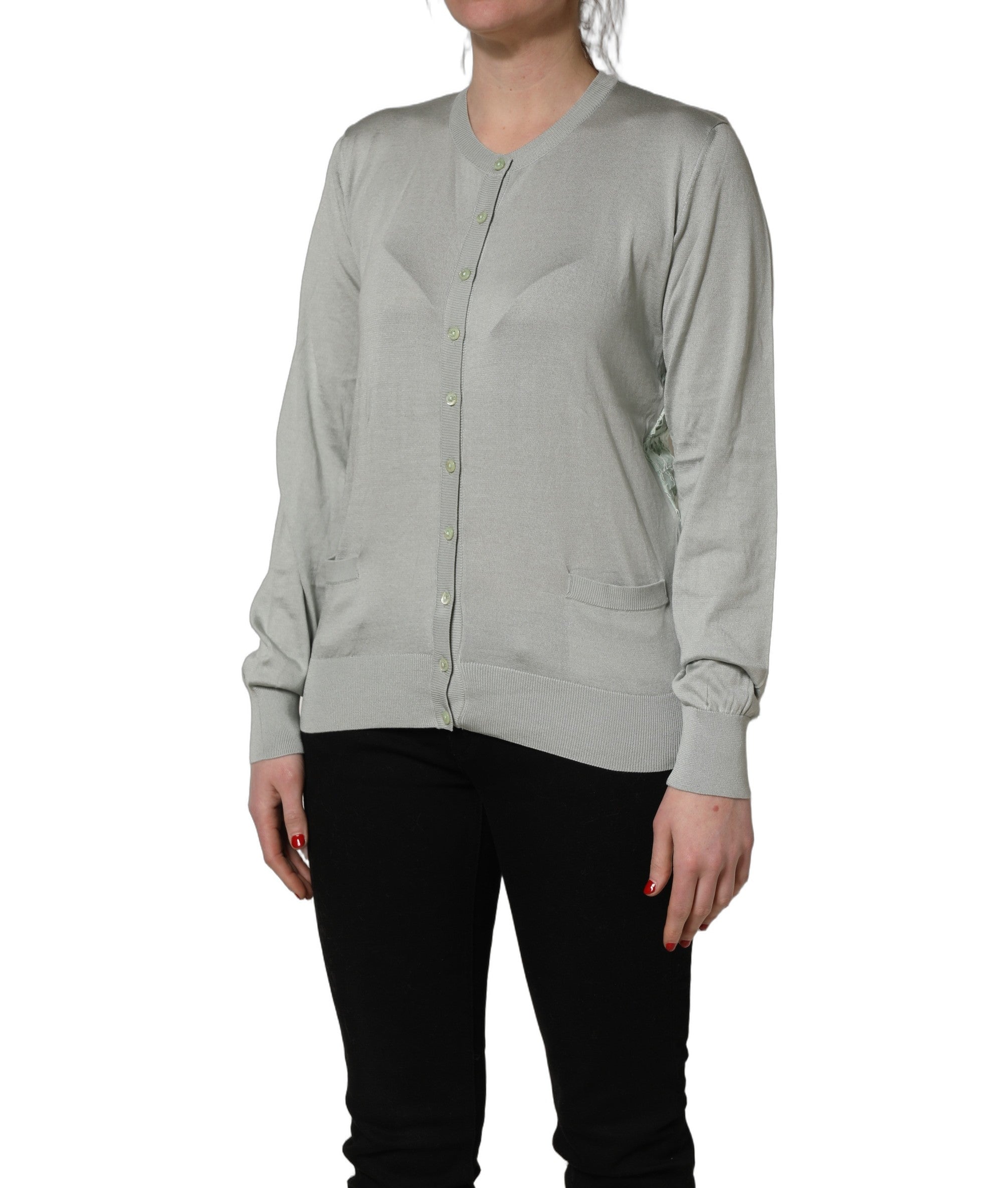 Dolce & Gabbana Green Button Down Silk Long Sleeve Cardigan Women's Sweater (Pre-Owned)
