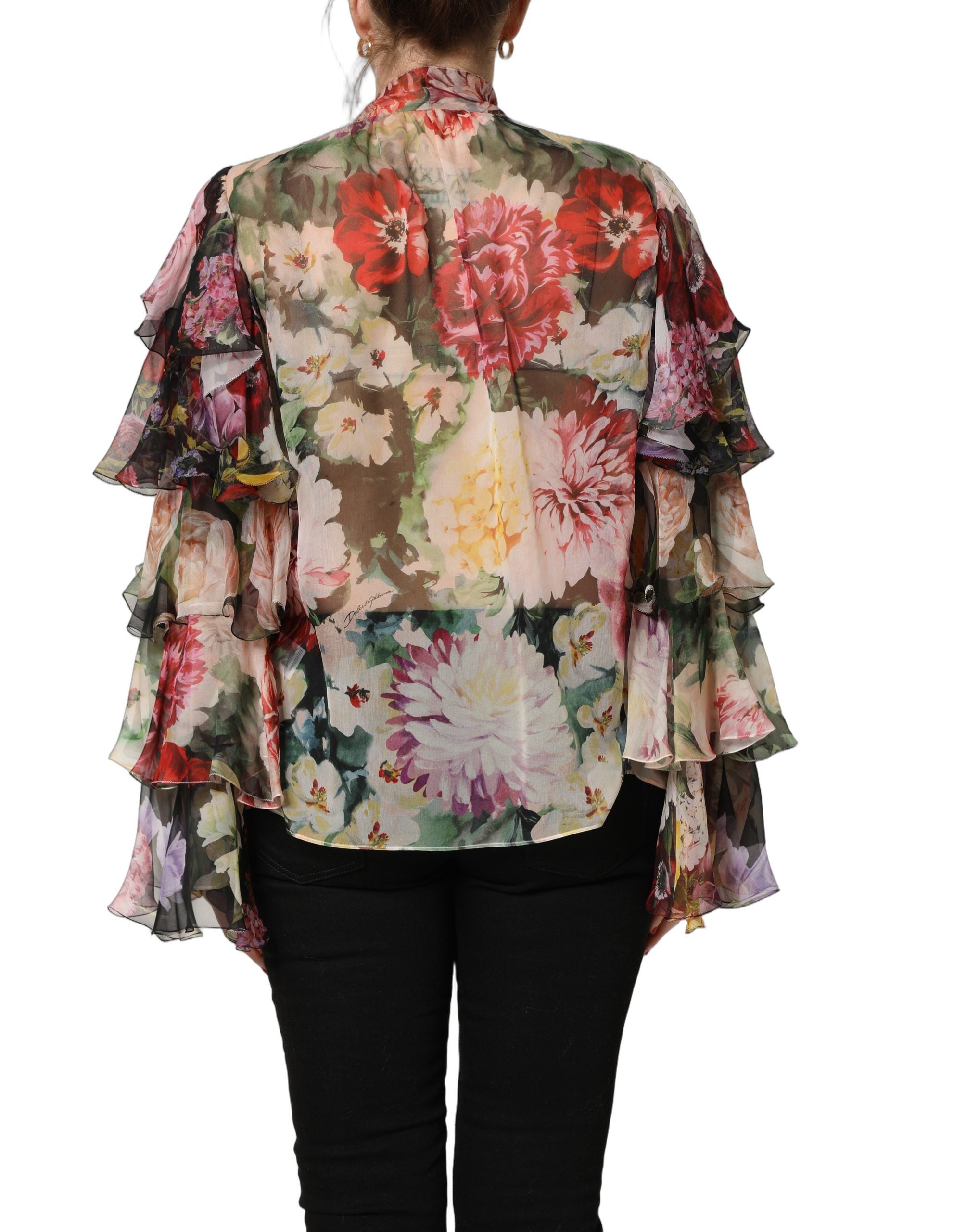 Dolce & Gabbana Multicolor Floral Tie-Neck Silk Chiffon Blouse Women's Top (Pre-Owned)