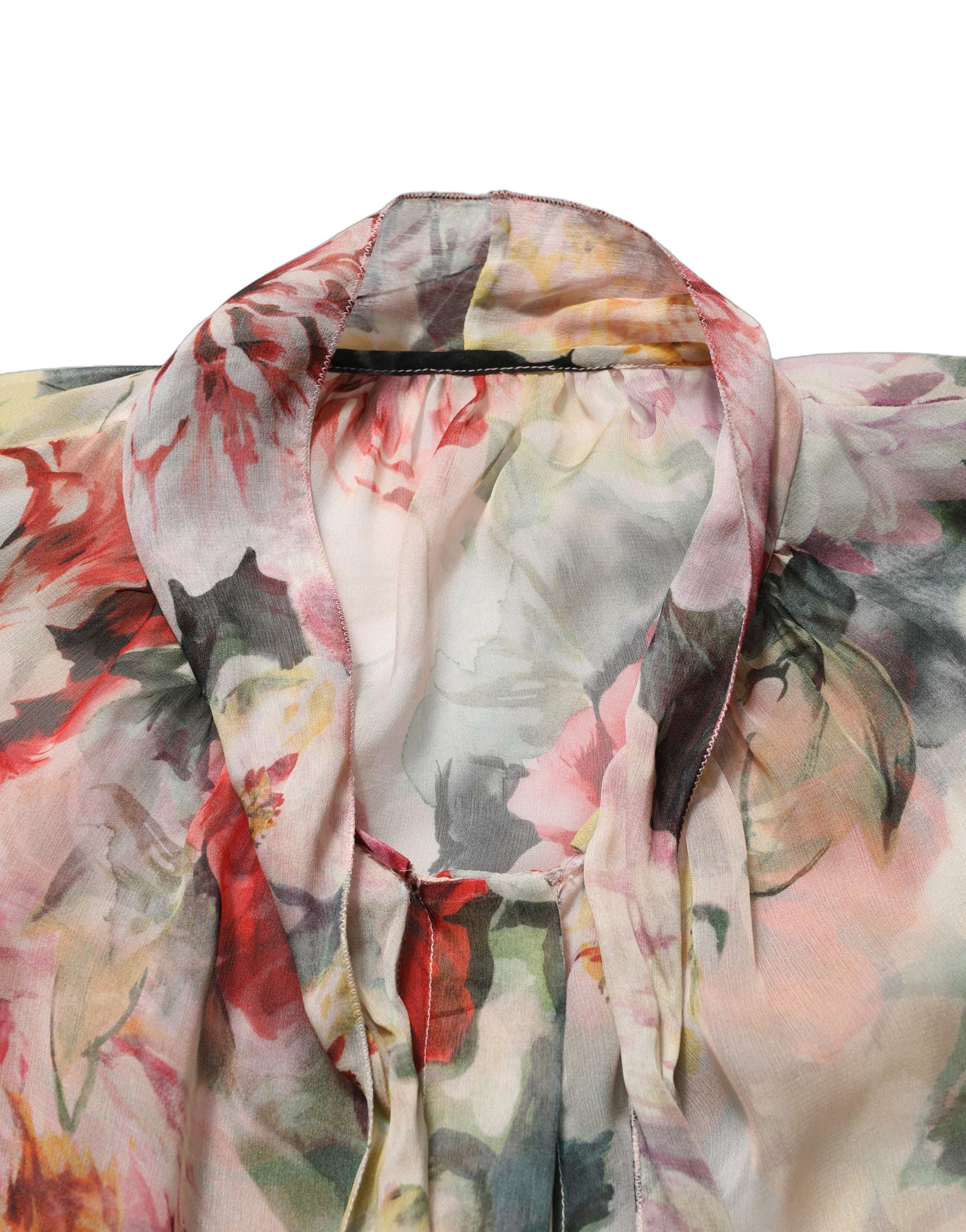 Dolce & Gabbana Multicolor Floral Tie-Neck Silk Chiffon Blouse Women's Top (Pre-Owned)