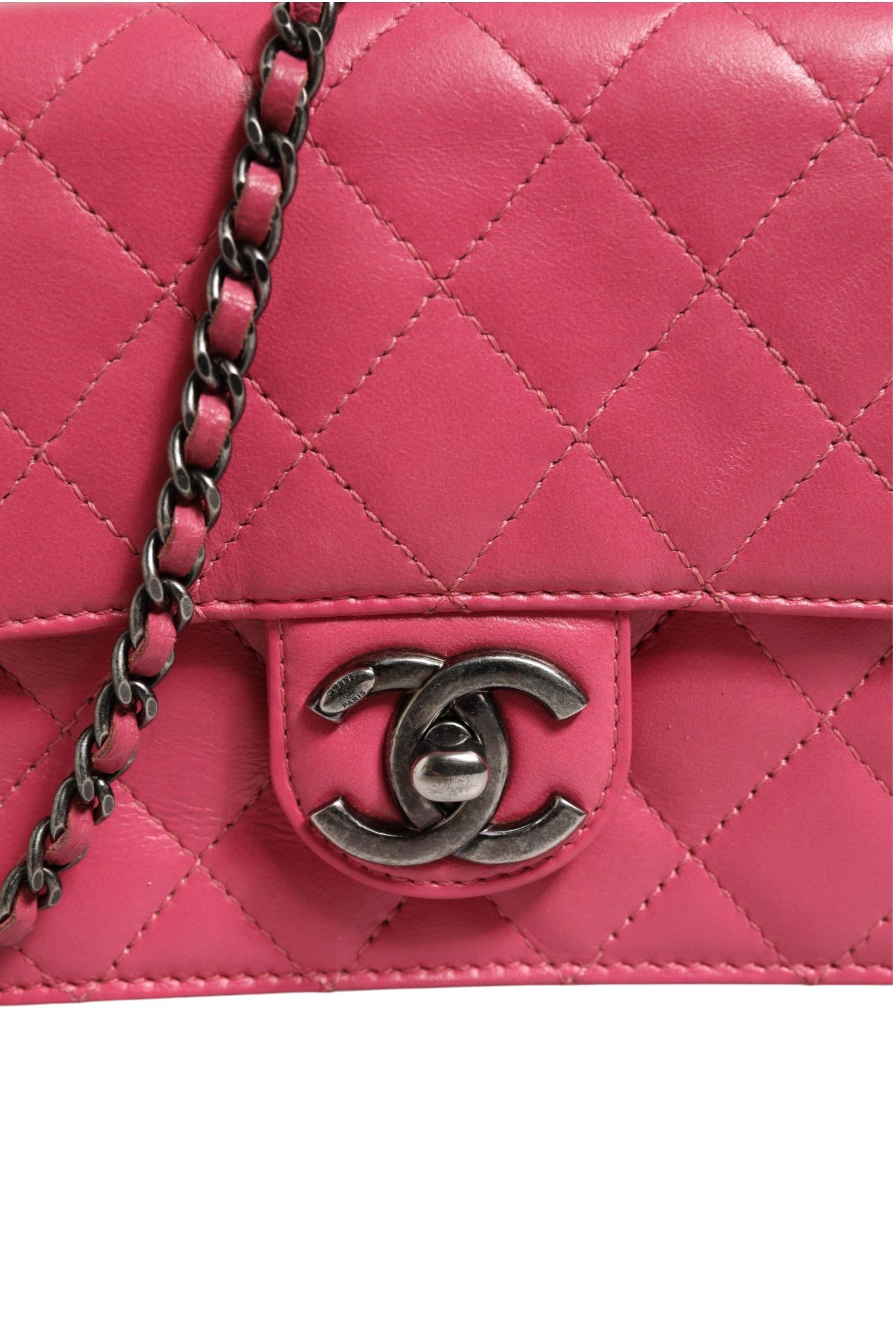 Chanel Pink Quilted Lambskin Leather Classic Square Mini Flap Women's Bag (Pre-Owned)