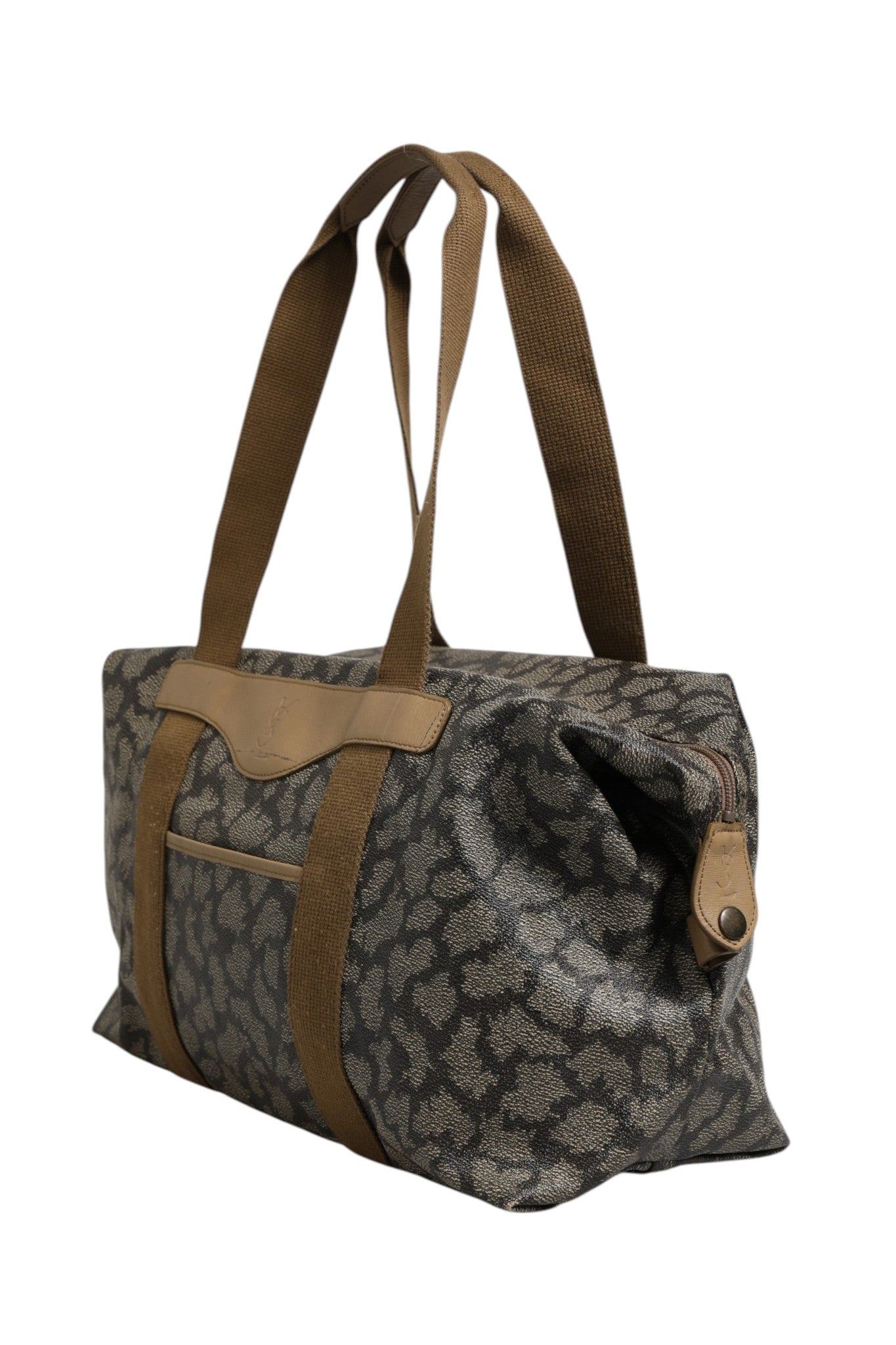 Saint Laurent Green and Brown Pattern Canvas Duffel Women's Bag (Pre-Owned)