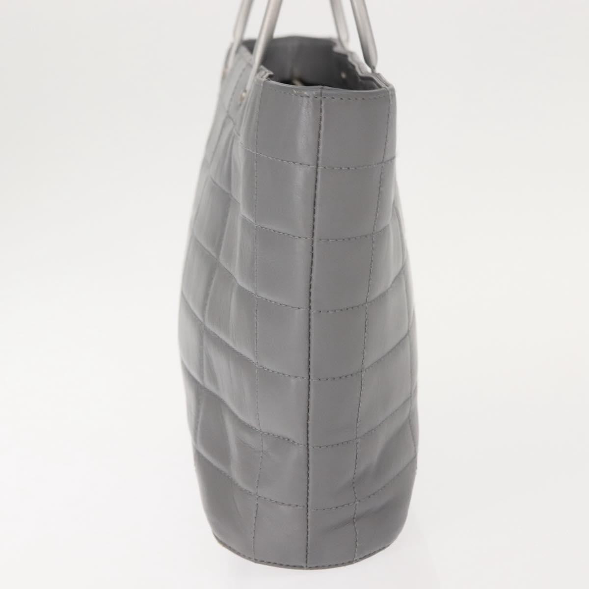 Chanel Vintage Chocolate Bar Metal Ring Tote Quilted Lambskin Gray Leather Tote Bag Bag (Pre-Owned)