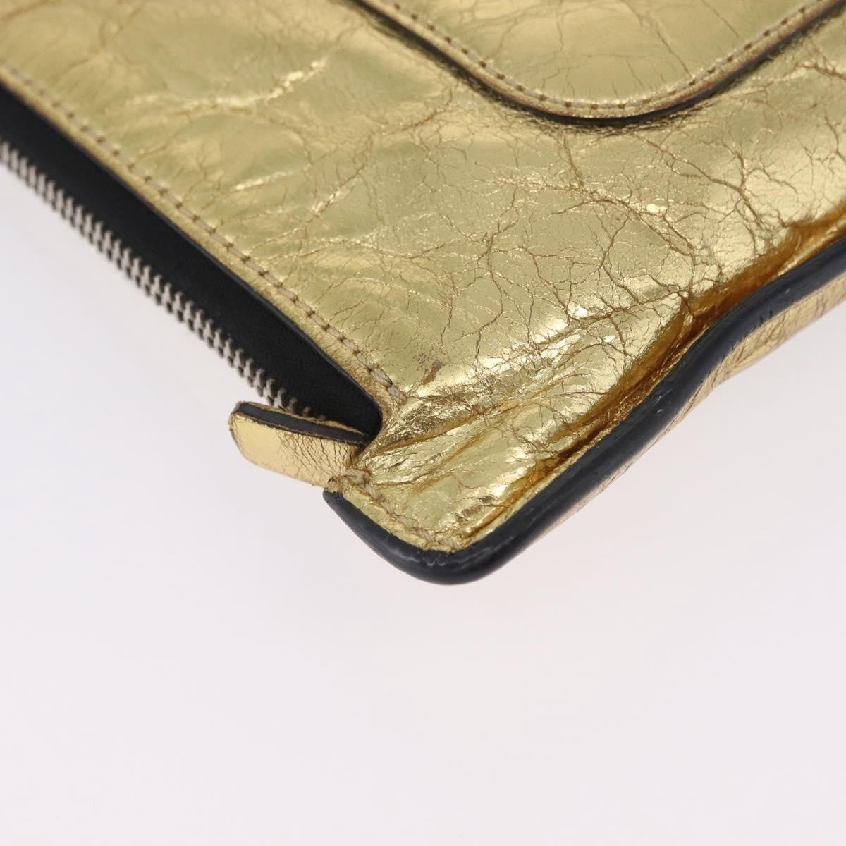 Chanel Feminine Crinkled Leather Gold Leather Clutche & Pouche Bag (Pre-Owned)