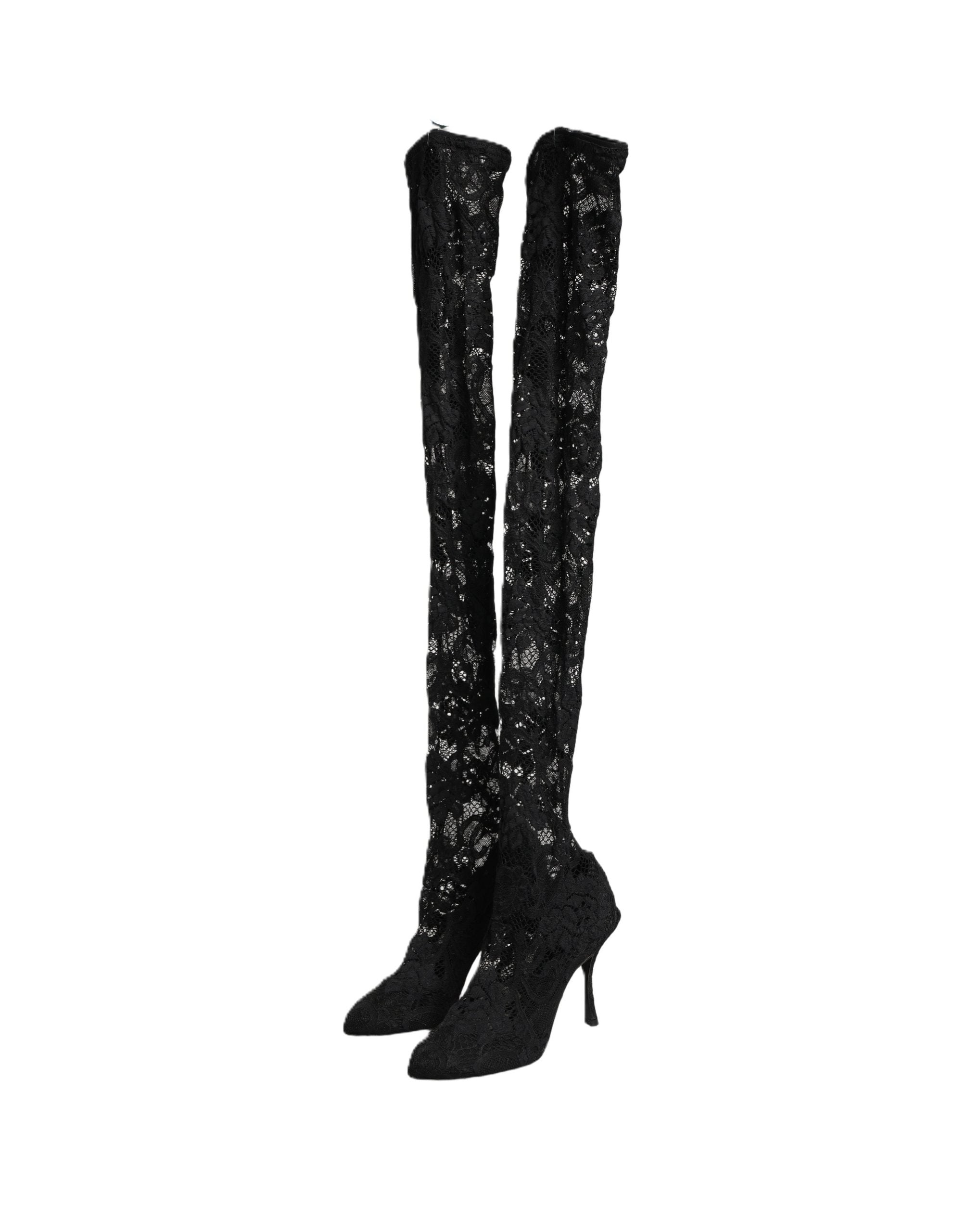 Dolce & Gabbana Black Taormina Lace Socks Boots Pumps Women's Shoes