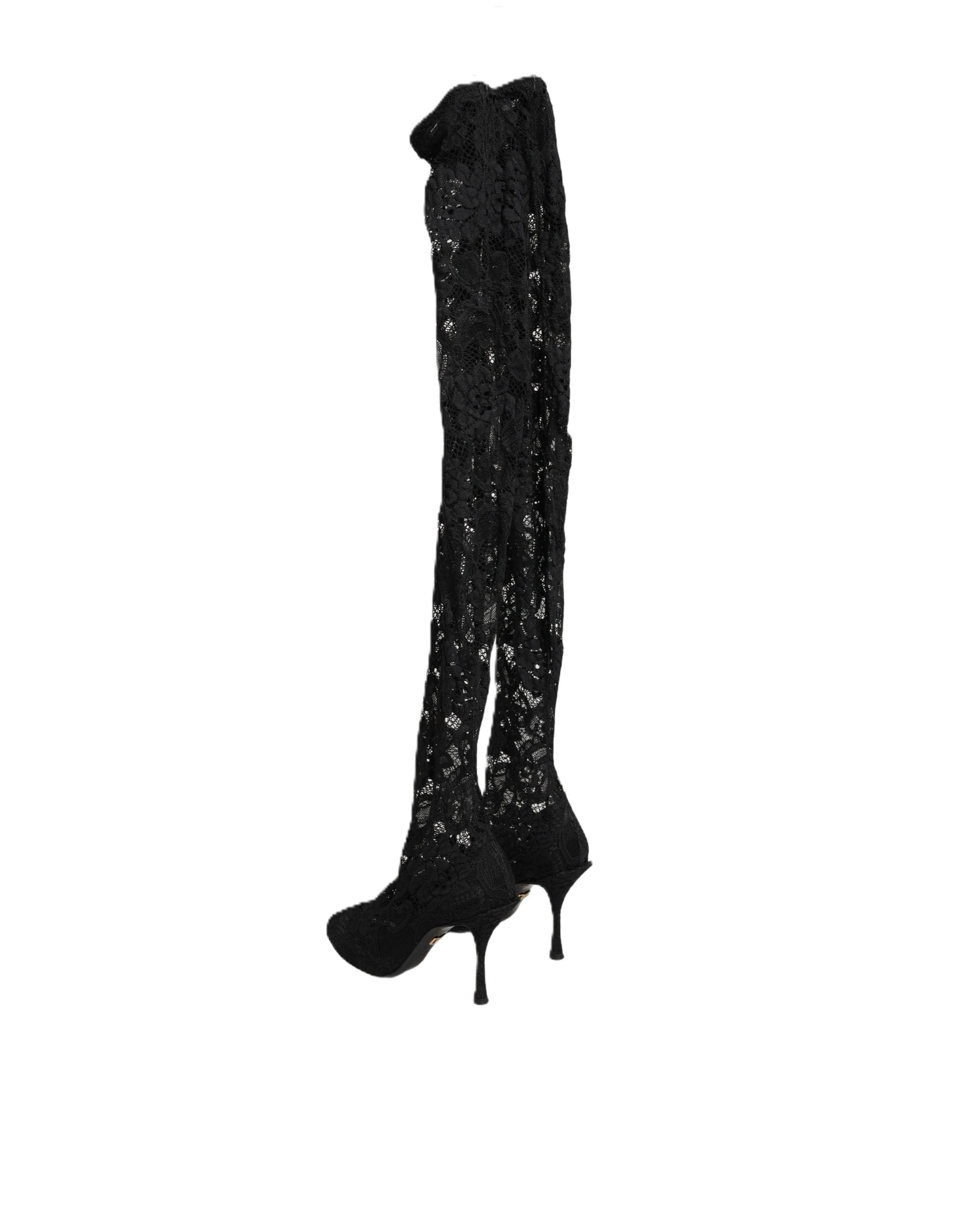 Dolce & Gabbana Black Taormina Lace Socks Boots Pumps Women's Shoes