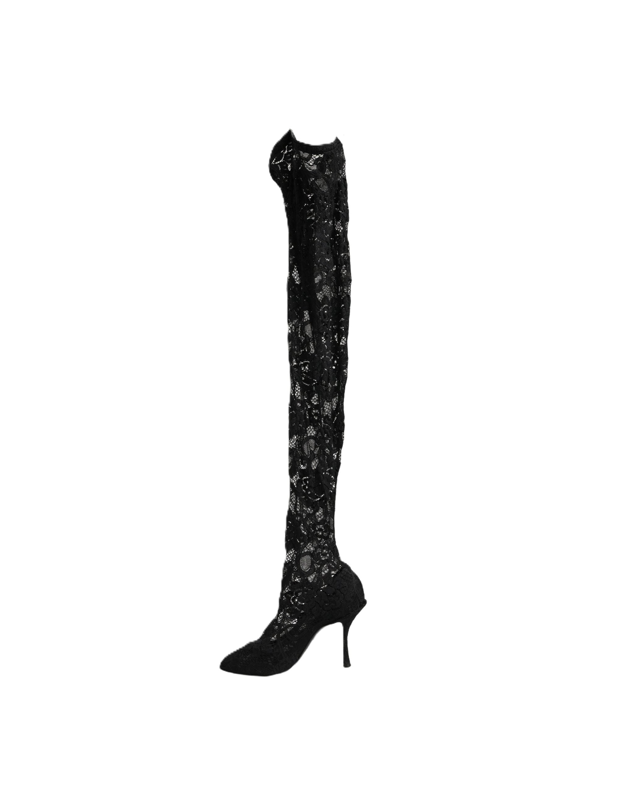 Dolce & Gabbana Black Taormina Lace Socks Boots Pumps Women's Shoes