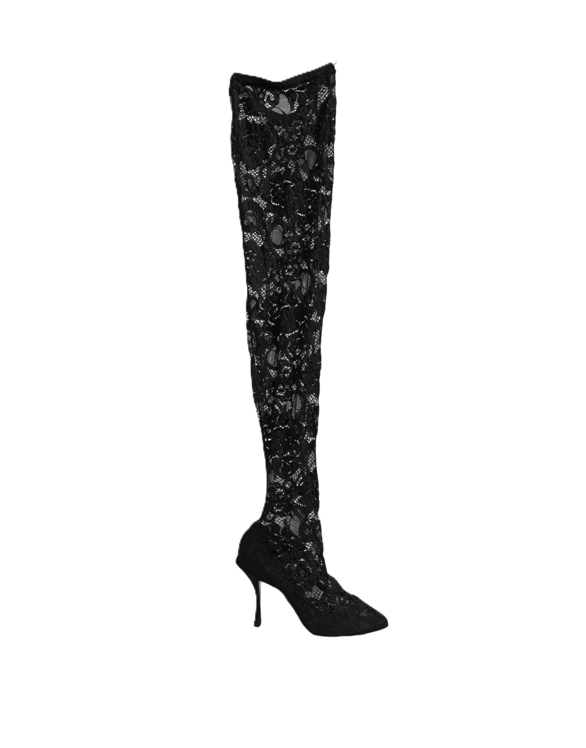 Dolce & Gabbana Black Taormina Lace Socks Boots Pumps Women's Shoes