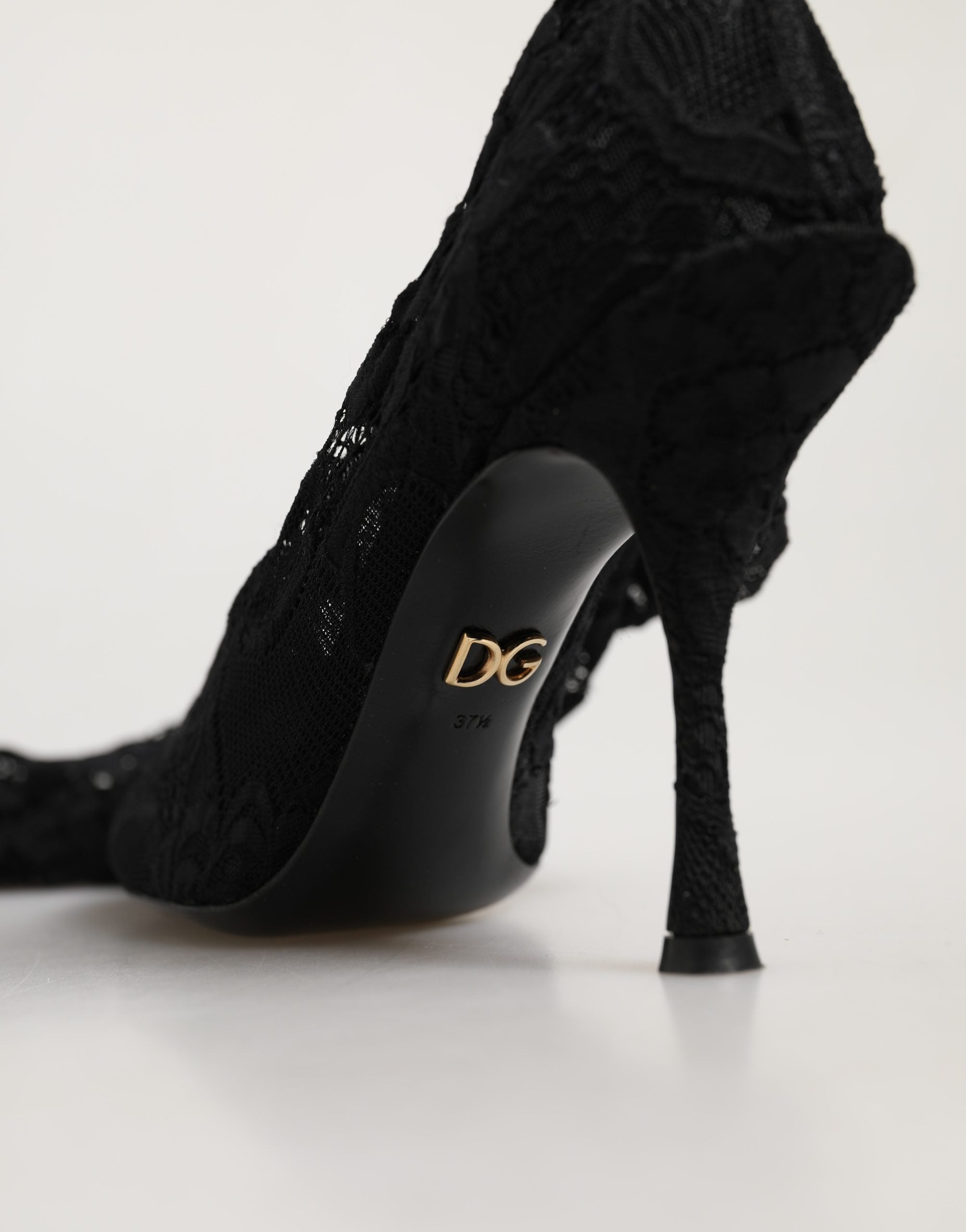 Dolce & Gabbana Black Taormina Lace Socks Boots Pumps Women's Shoes