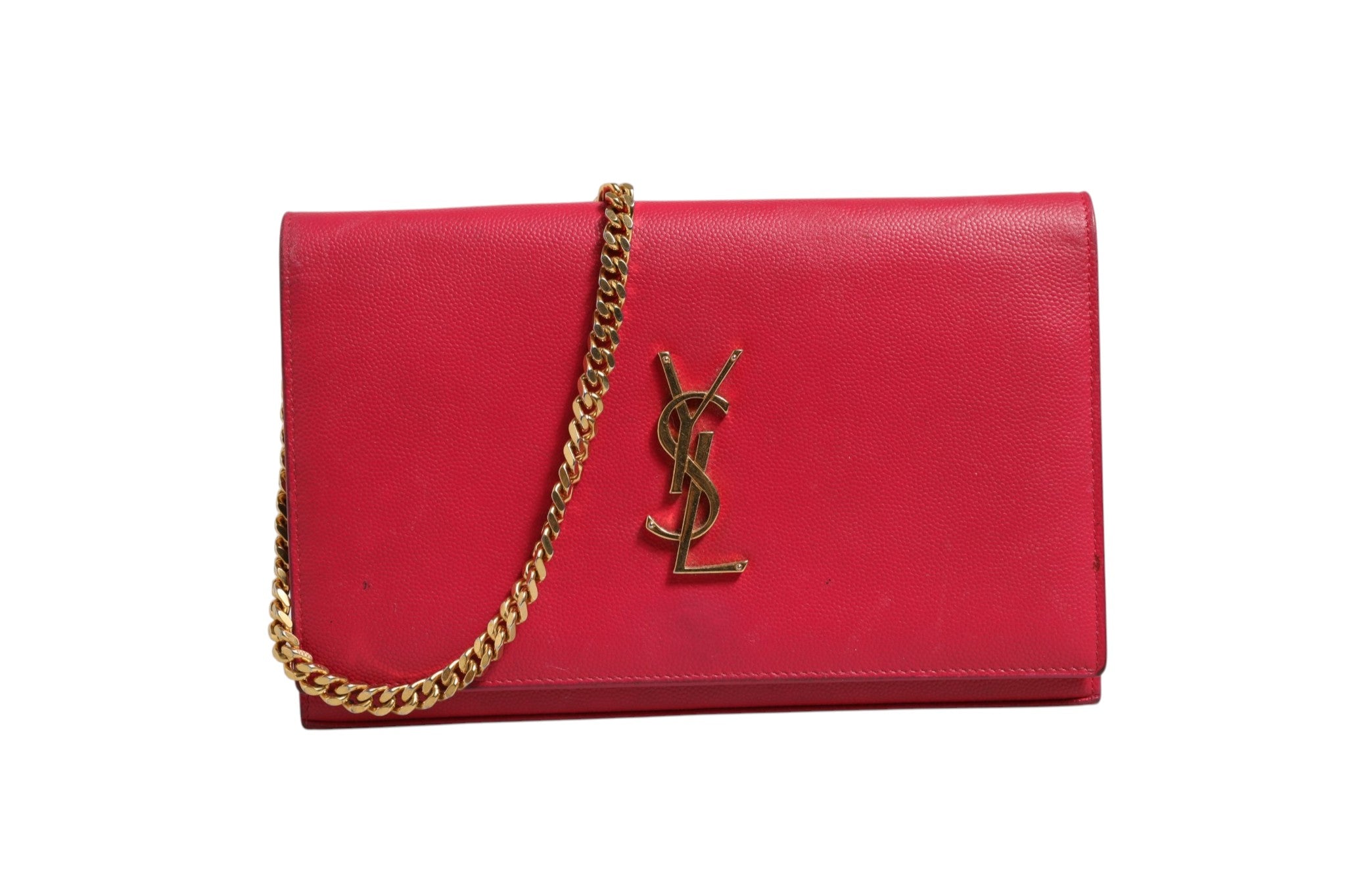 Saint Laurent Red Leather Monogram Wallet on Women's Chain (Pre-Owned)