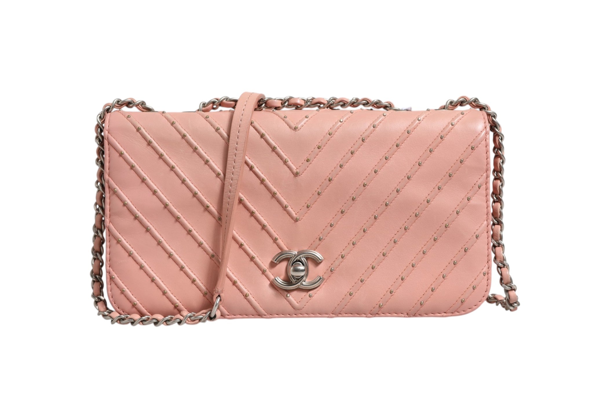 Chanel Small Classic Double Flap Bag Light Pink Women's Chevron (Pre-Owned)