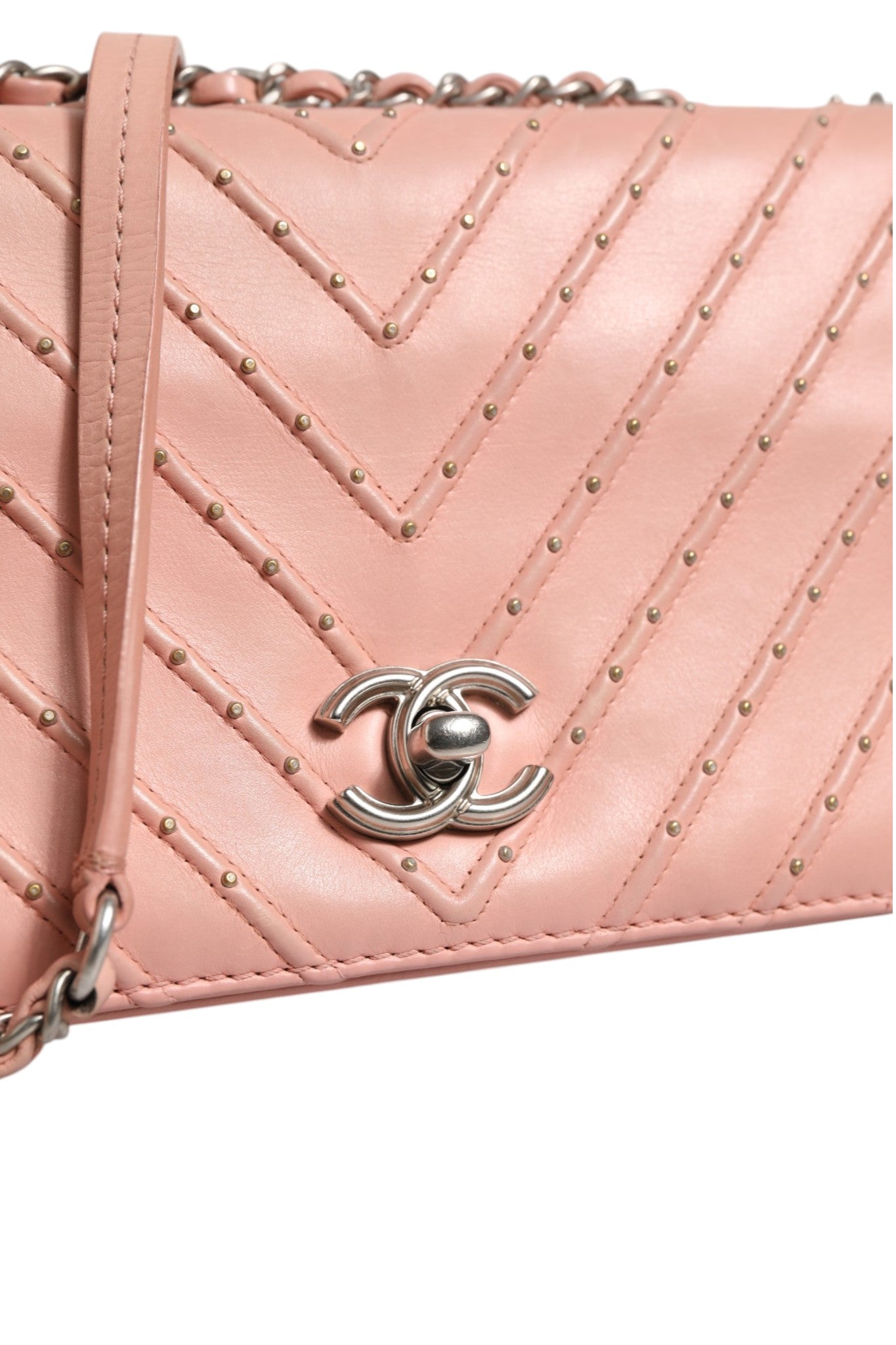 Chanel Small Classic Double Flap Bag Light Pink Women's Chevron (Pre-Owned)