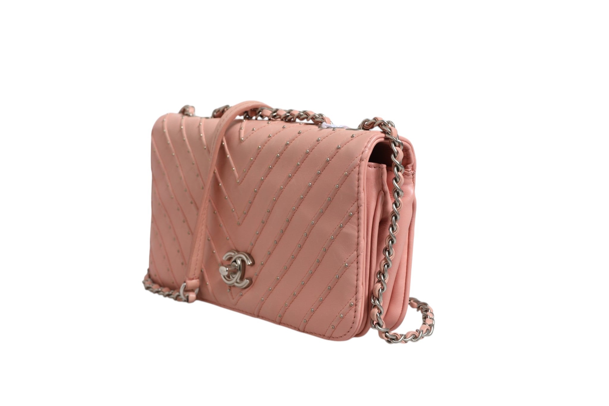 Chanel Small Classic Double Flap Bag Light Pink Women's Chevron (Pre-Owned)