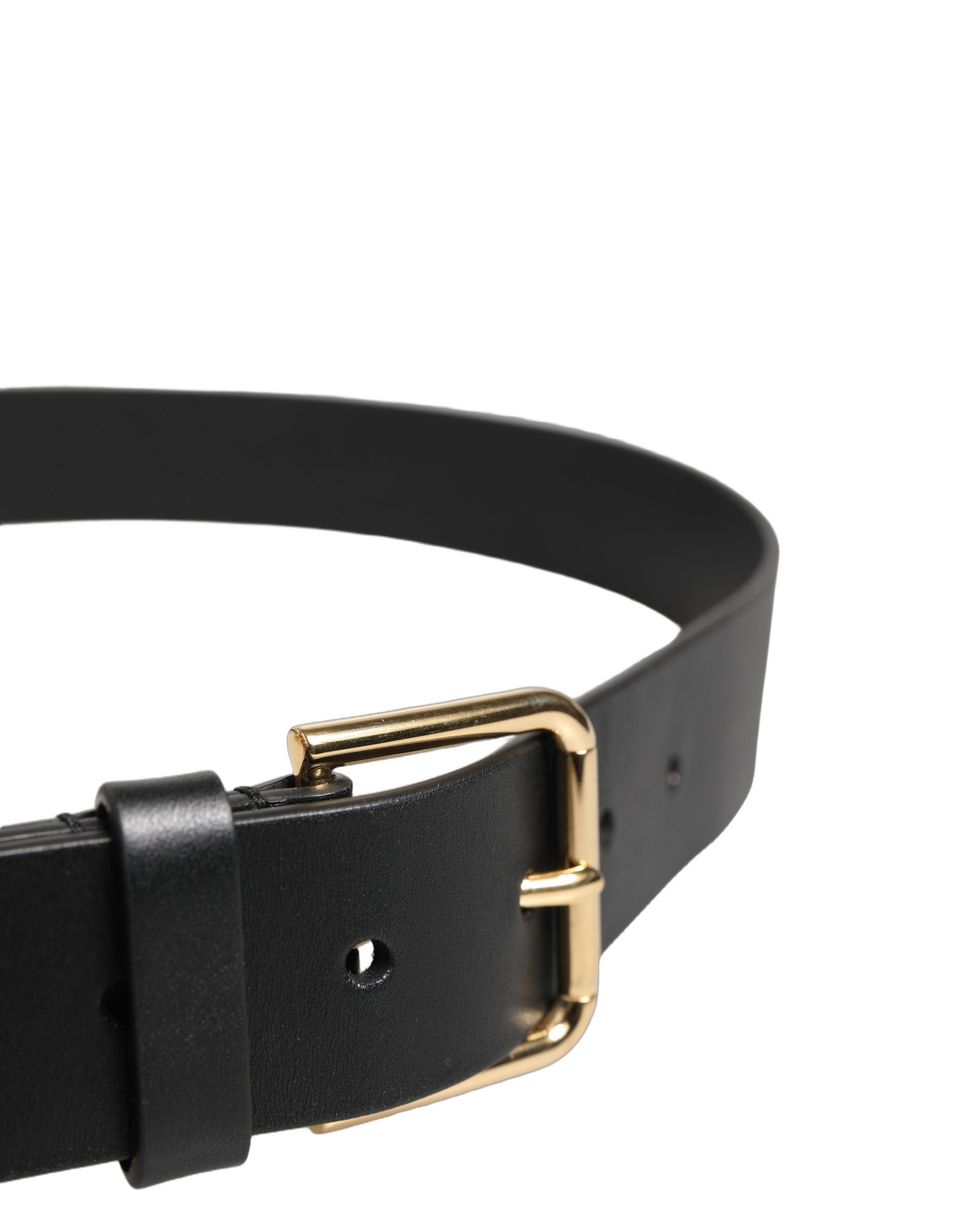 Dolce & Gabbana Black Calf Leather Gold Metal Buckle Men Men's Belt