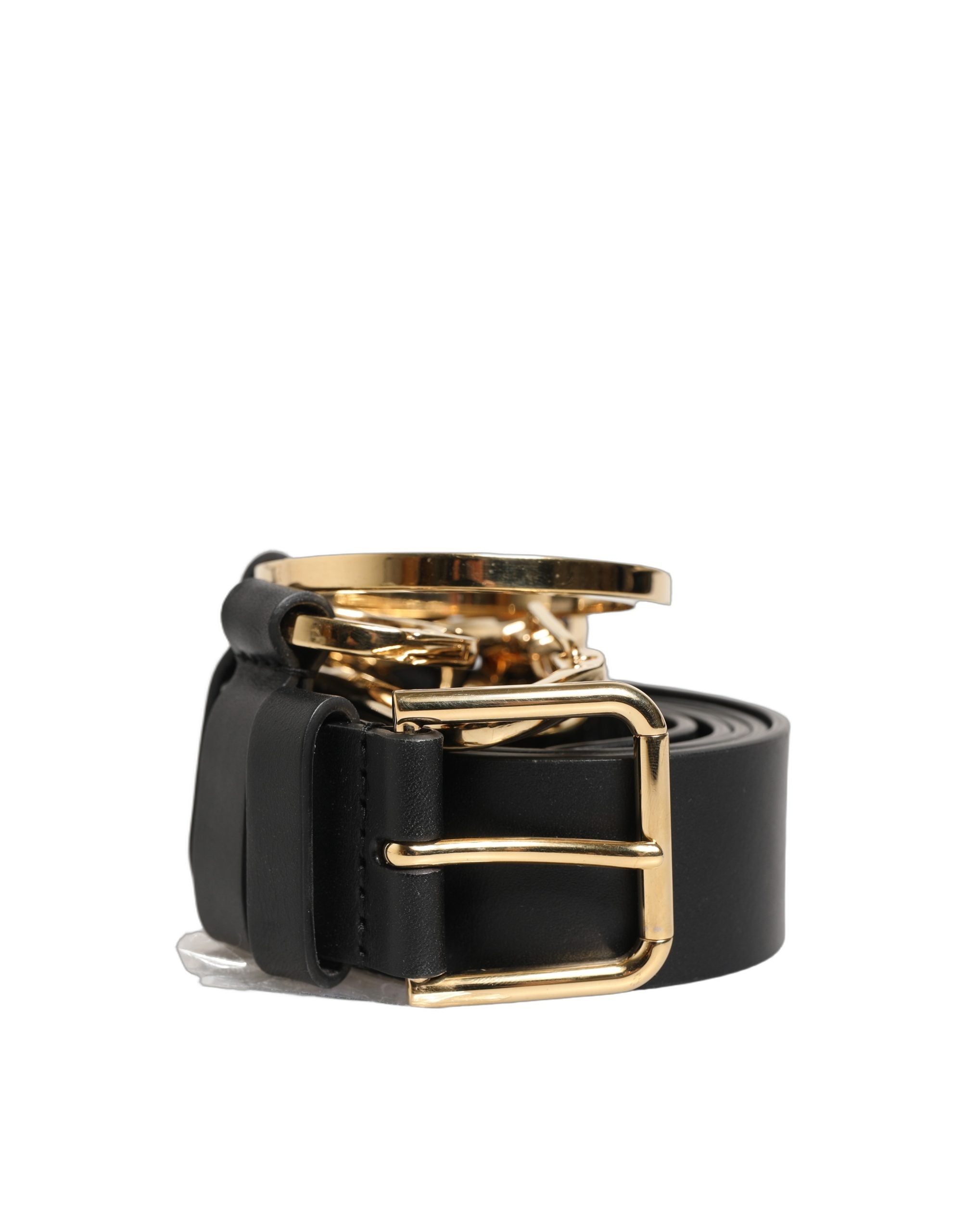 Dolce & Gabbana Black Calf Leather Gold Metal Buckle Men Men's Belt