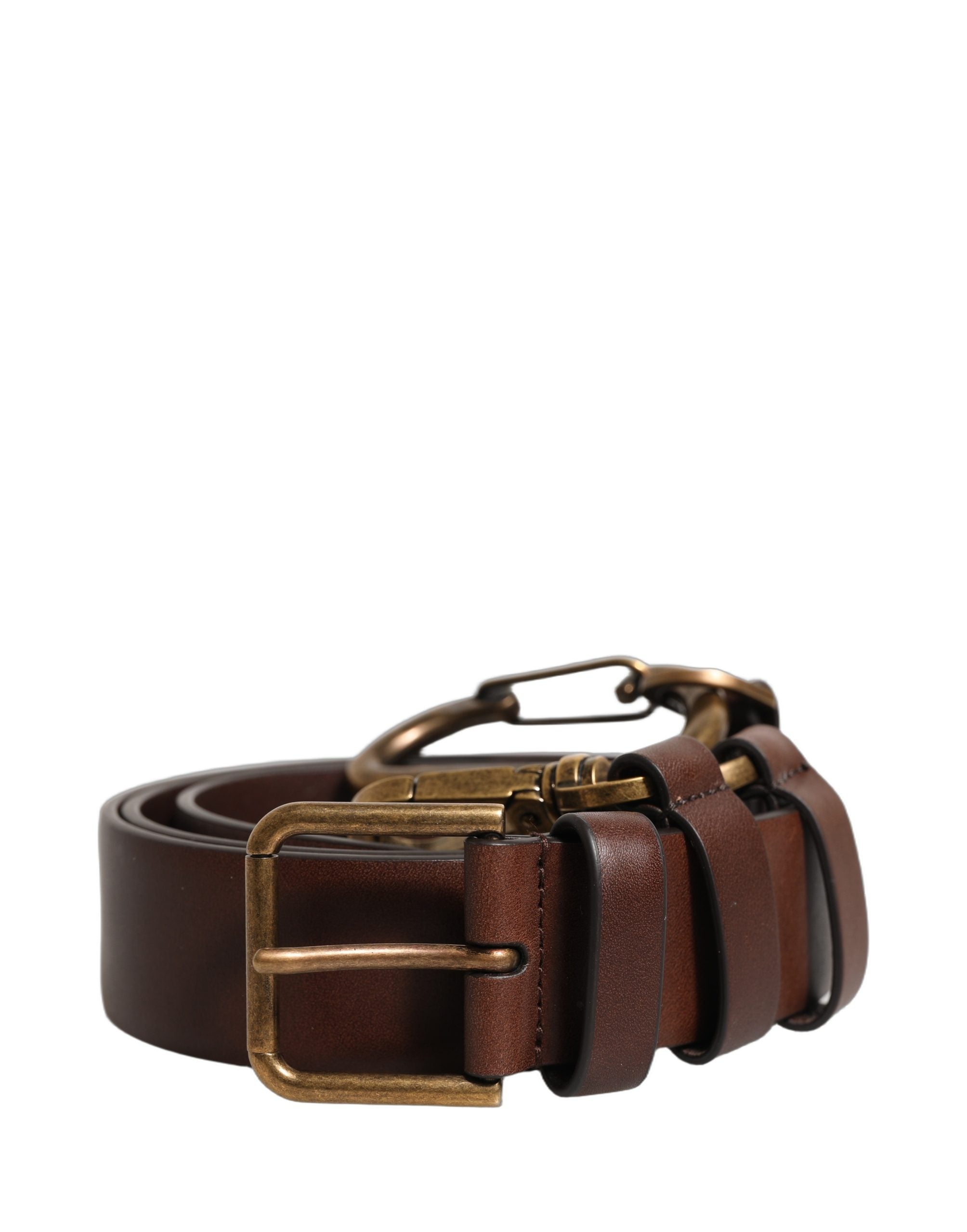 Dolce & Gabbana Brown Calfskin Leather Gold Metal Buckle Women's Belt
