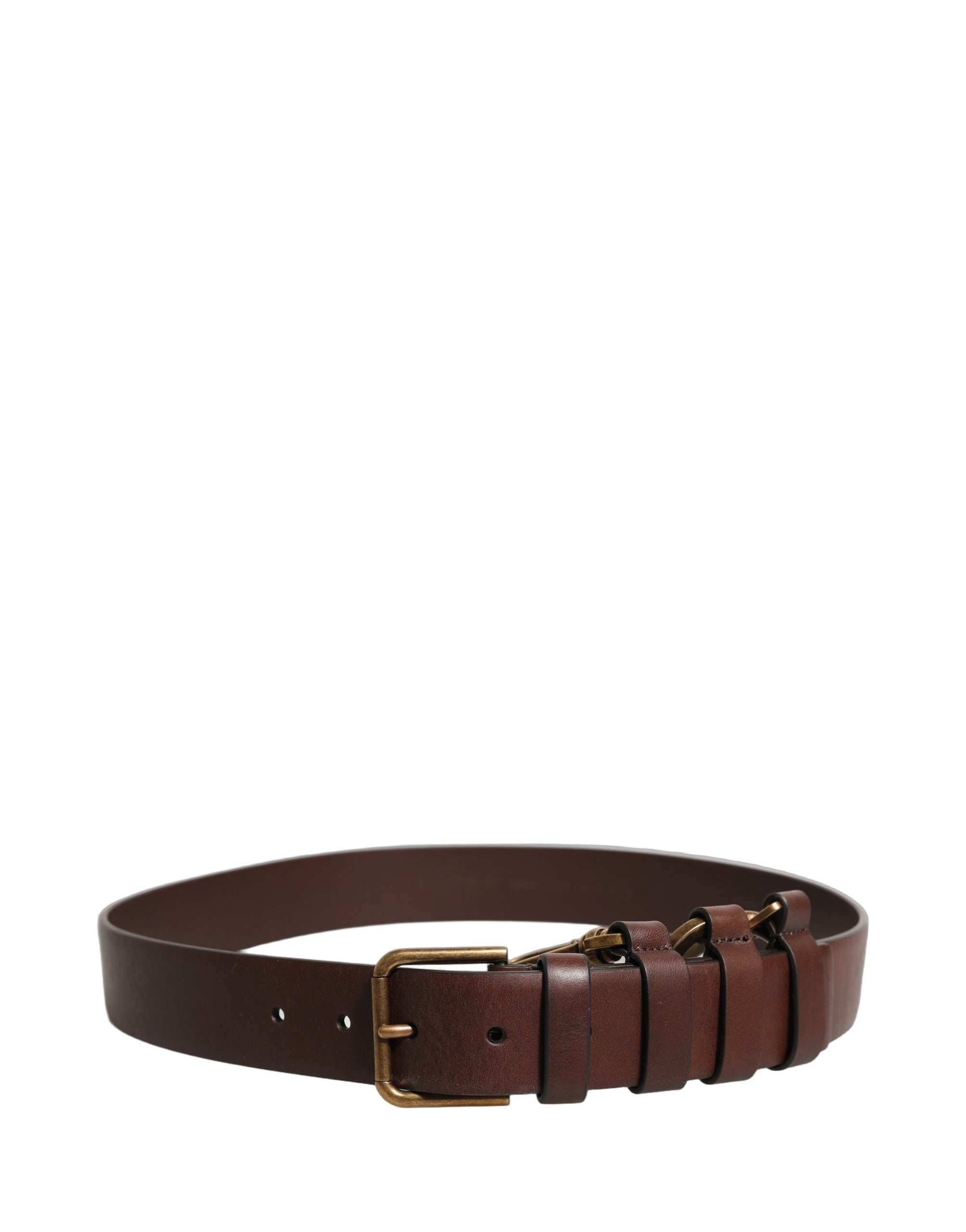Dolce & Gabbana Brown Calfskin Leather Gold Metal Buckle Women's Belt