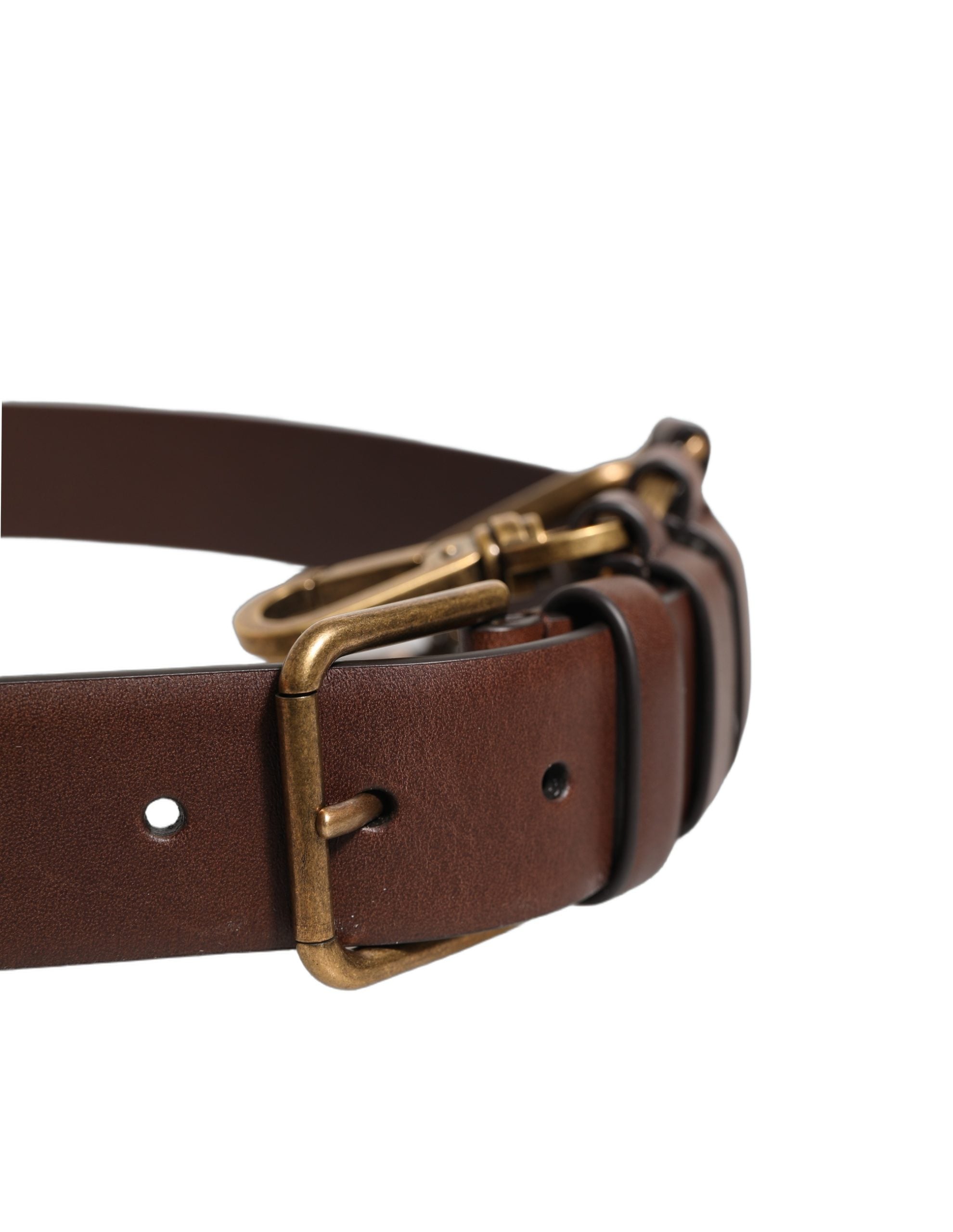 Dolce & Gabbana Brown Calfskin Leather Gold Metal Buckle Women's Belt
