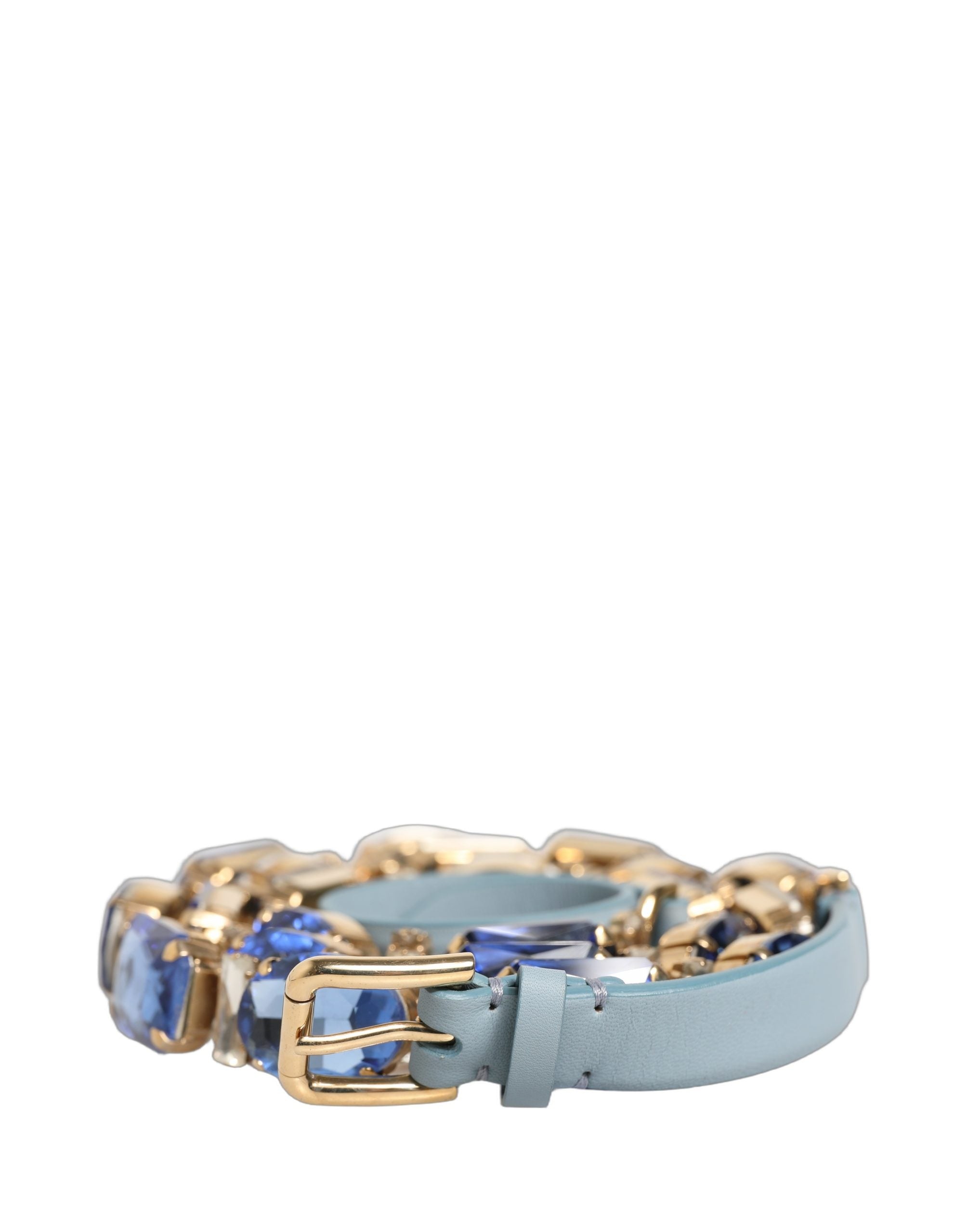 Dolce & Gabbana Blue Leather Crystal Chain Embellished Women's Belt