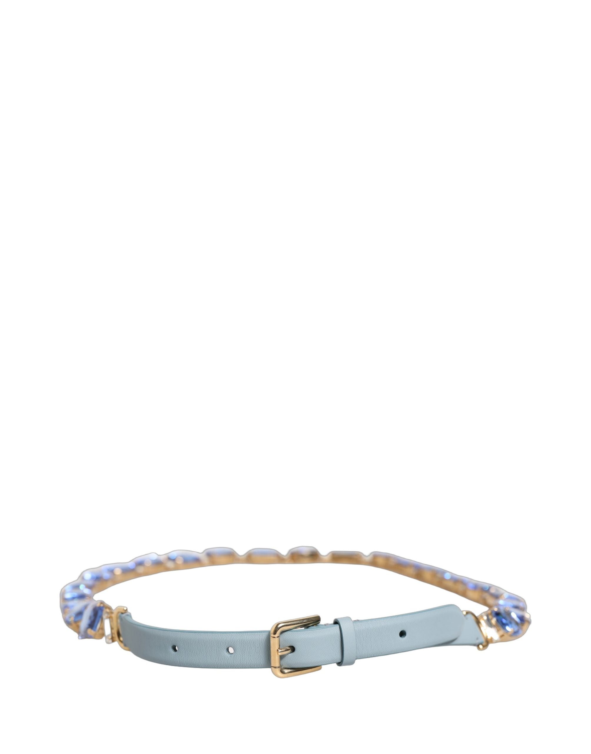 Dolce & Gabbana Blue Leather Crystal Chain Embellished Women's Belt