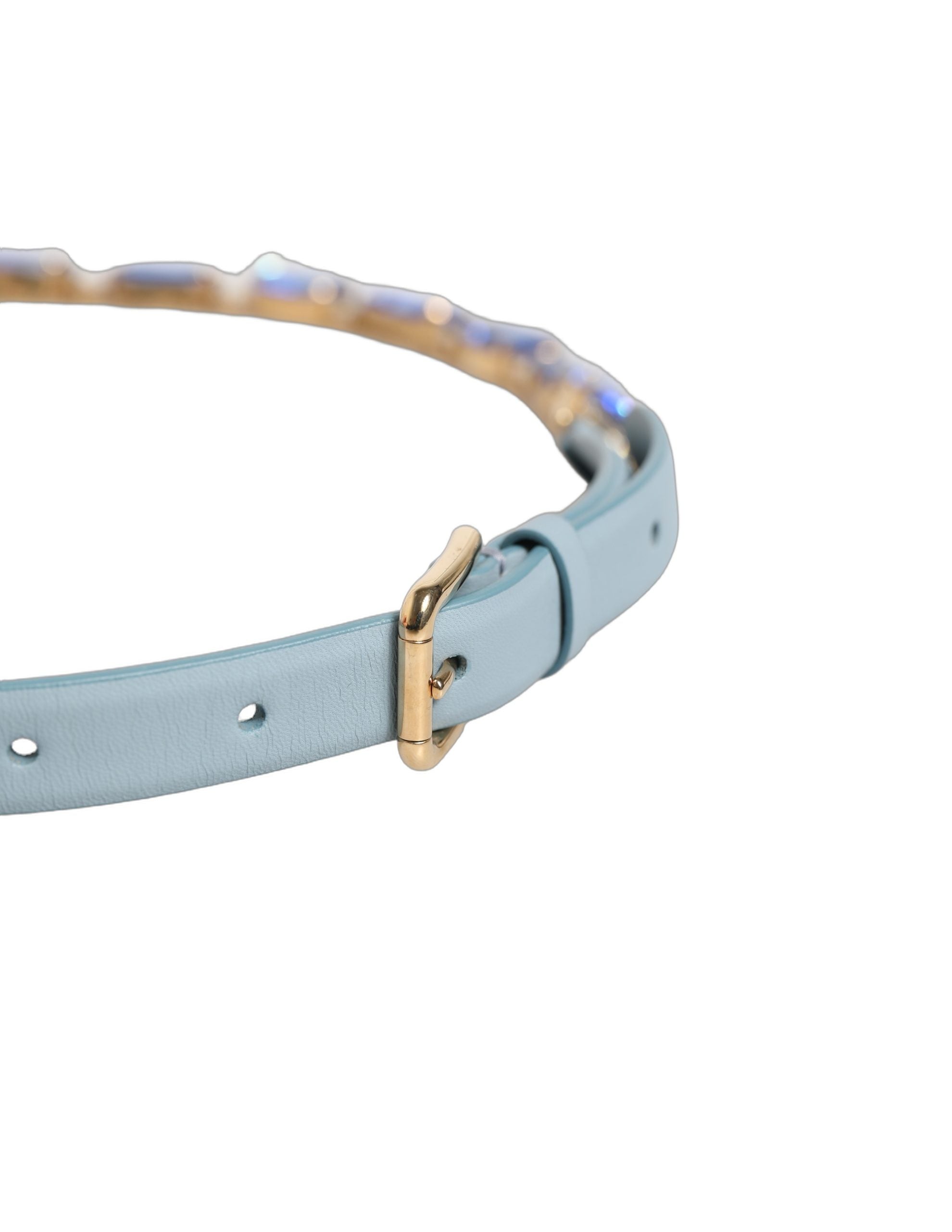 Dolce & Gabbana Blue Leather Crystal Chain Embellished Women's Belt