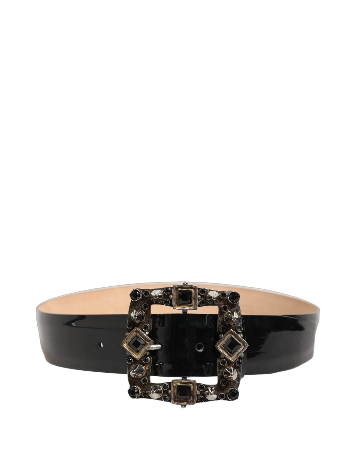 Dolce & Gabbana Black Leather Crystal Metal Buckle Women's Belt
