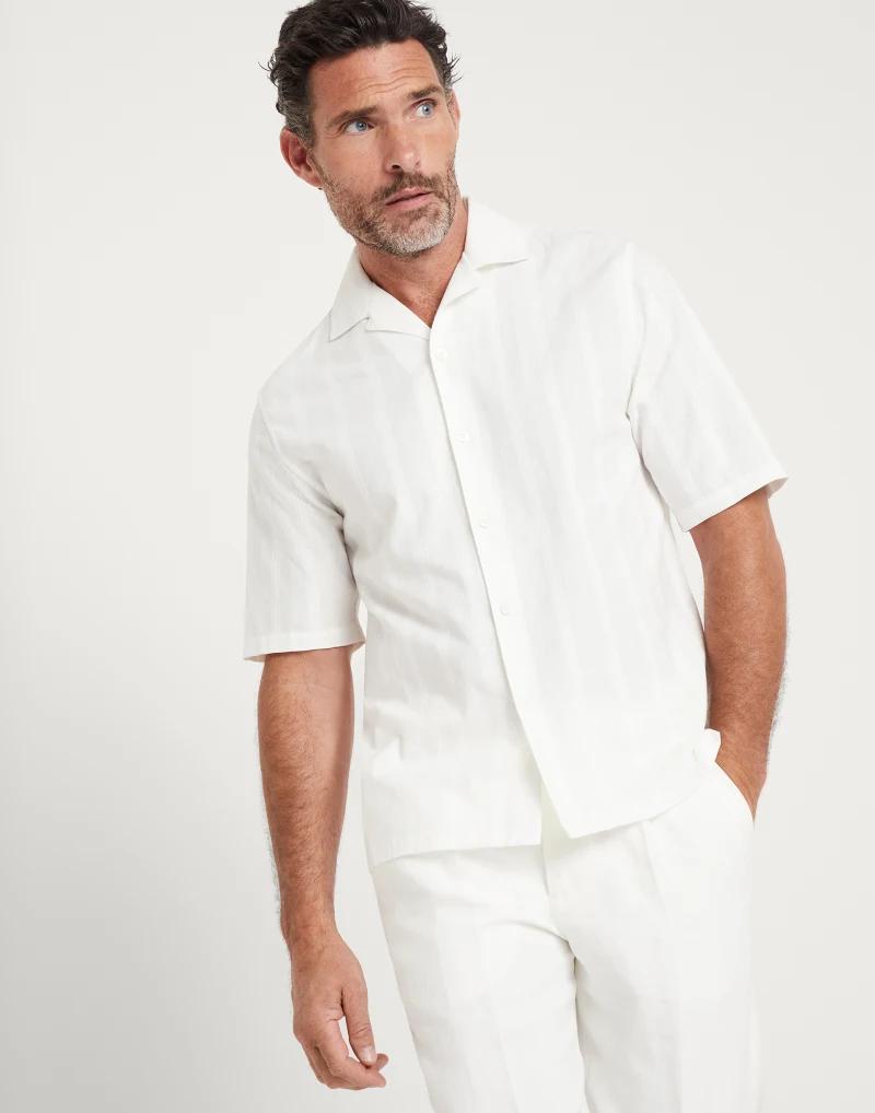Brunello Cucinelli White Cotton Shortsleeve Men's Shirt