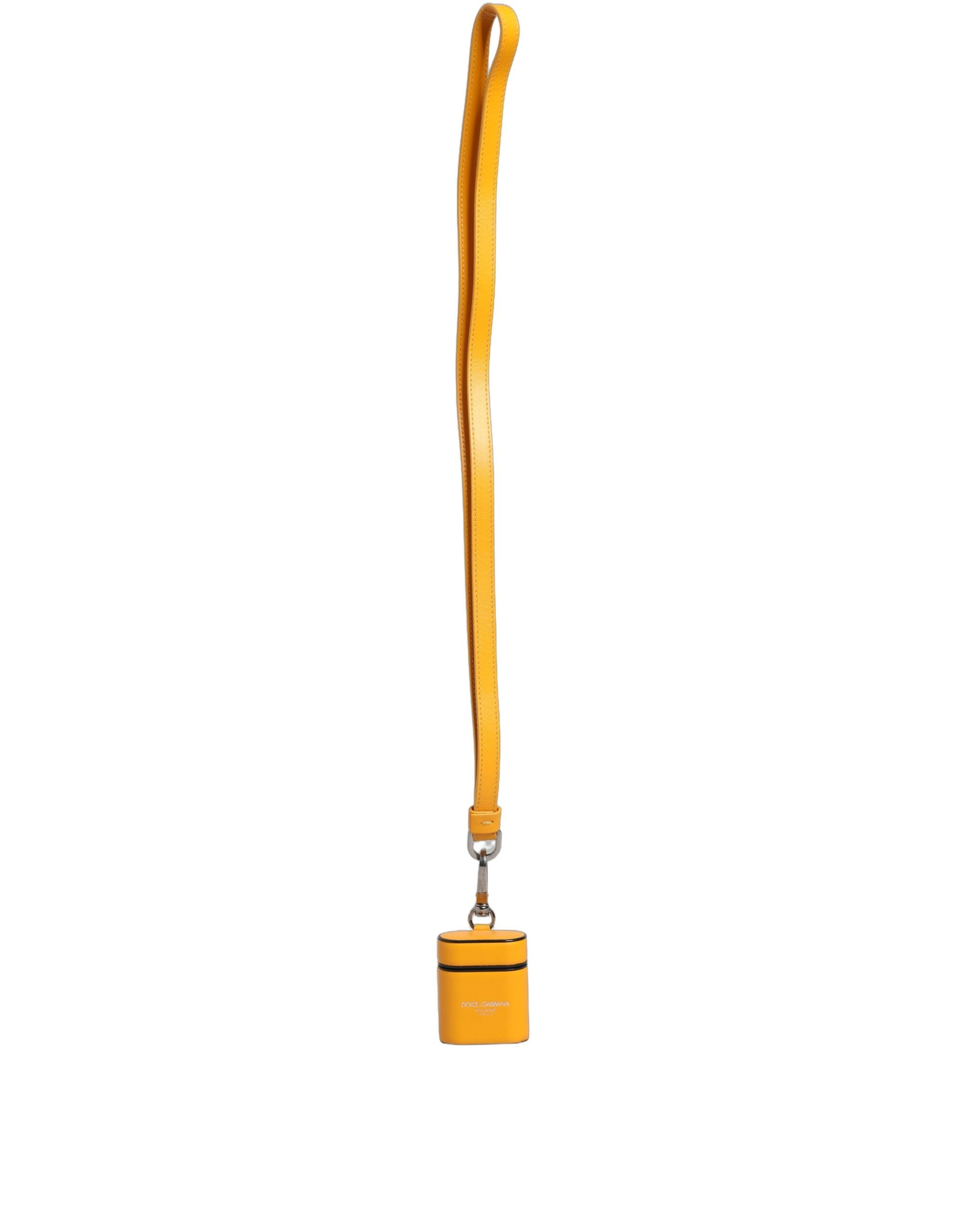 Dolce & Gabbana Case Yellow Calf Leather Logo Flip Holder Strap Women's Airpods