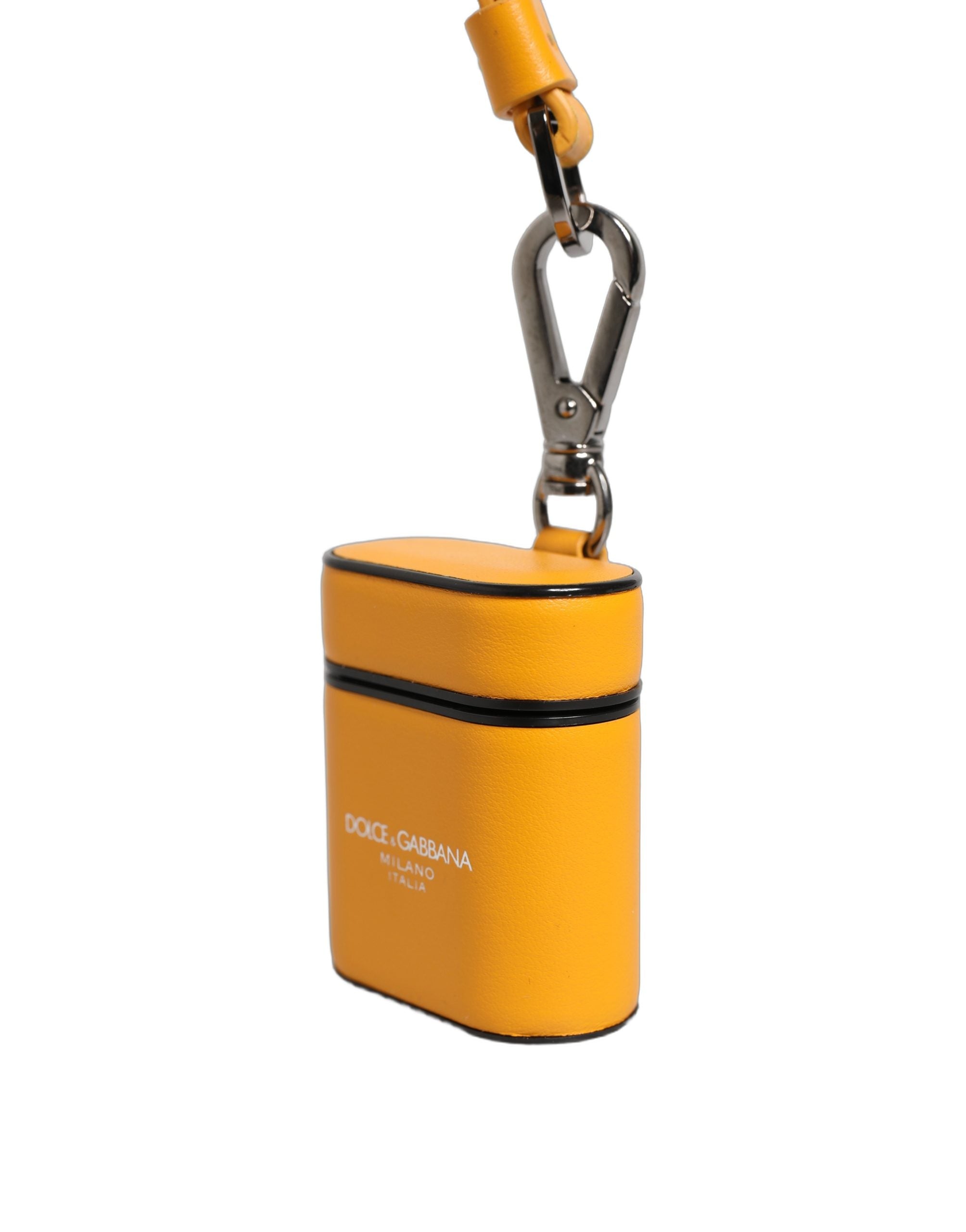 Dolce & Gabbana Case Yellow Calf Leather Logo Flip Holder Strap Women's Airpods