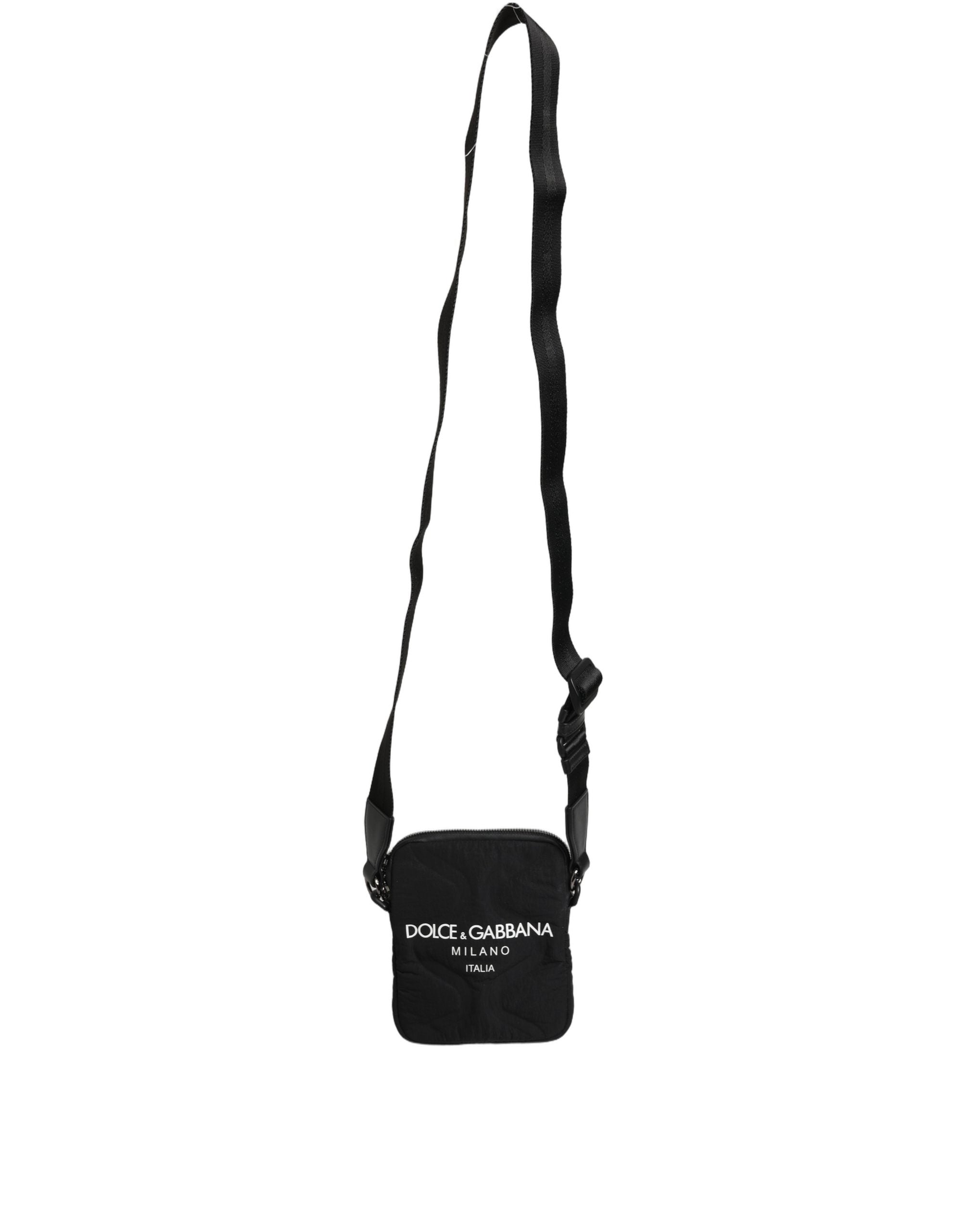 Dolce & Gabbana Black Nylon Rubberized Logo Print Crossbody Borse Men's Bag