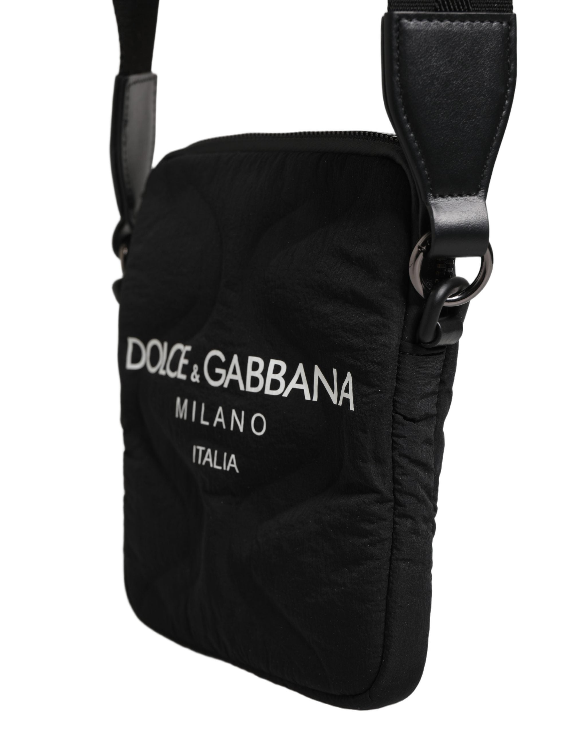 Dolce & Gabbana Black Nylon Rubberized Logo Print Crossbody Borse Men's Bag