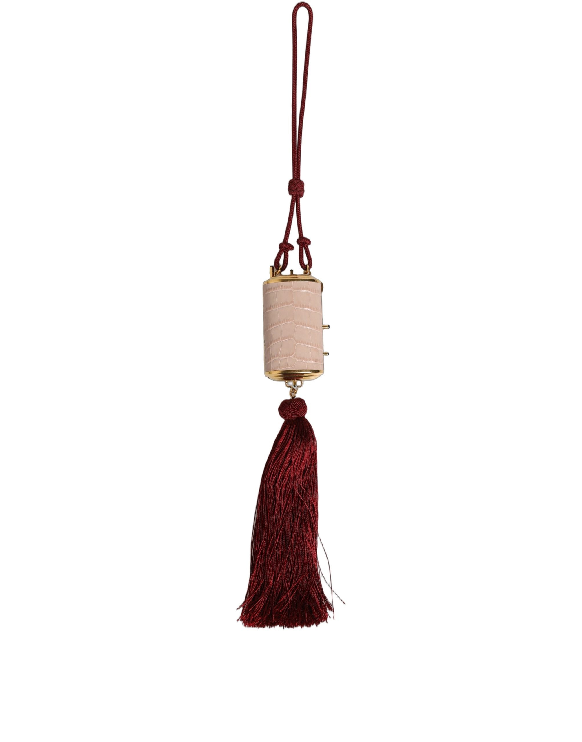 Dolce & Gabbana Pink Exotic Leather Mini Mirror Tassel Makeup Women's Bag