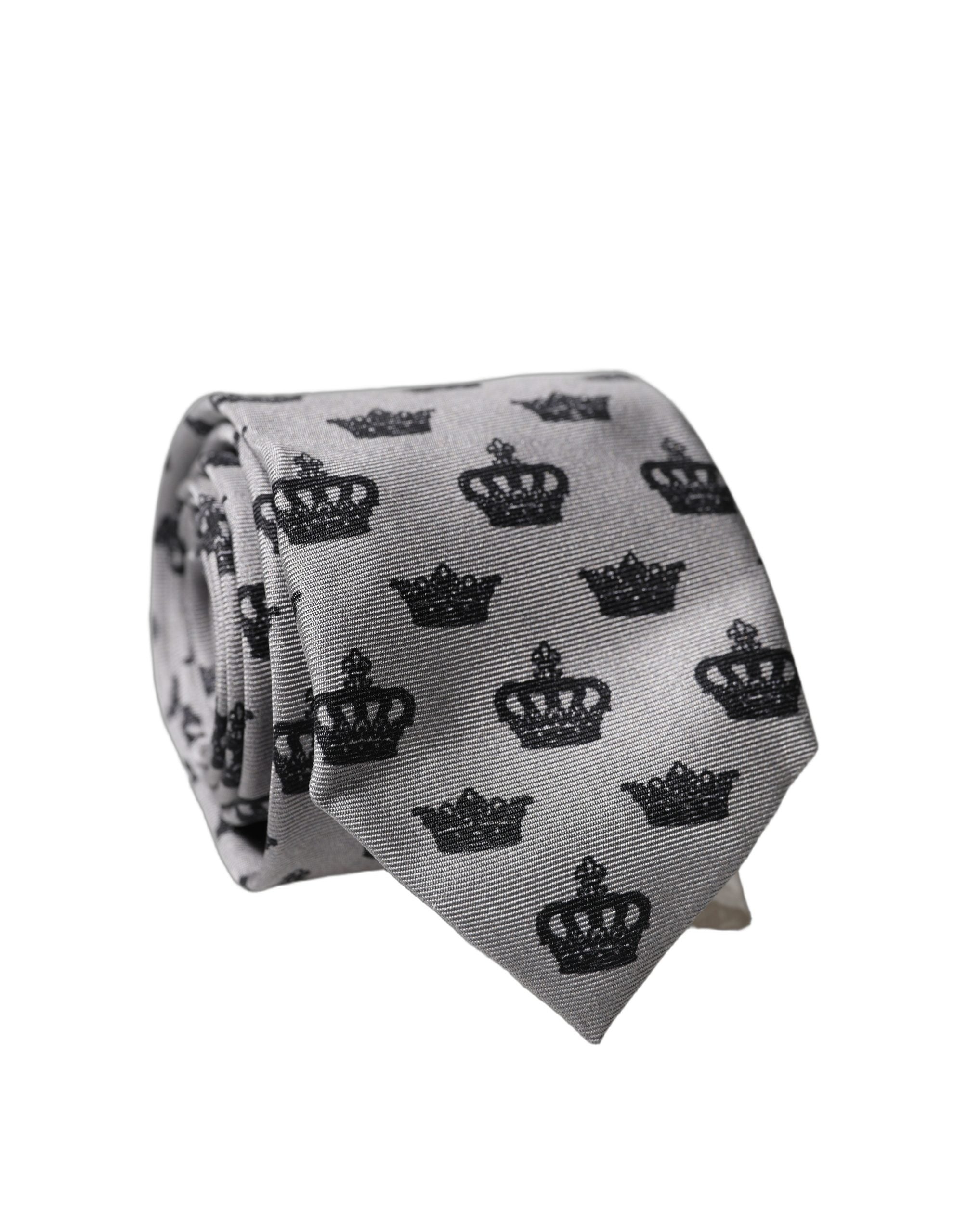 Dolce & Gabbana Gray Crown Fantasy Silk Adjustable Men Men'sd NeckMen's Men's Tie