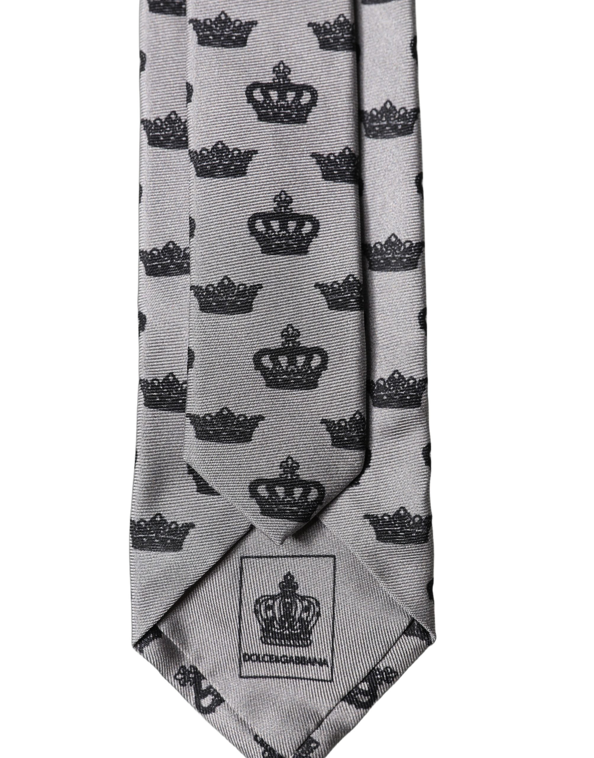Dolce & Gabbana Gray Crown Fantasy Silk Adjustable Men Men'sd NeckMen's Men's Tie