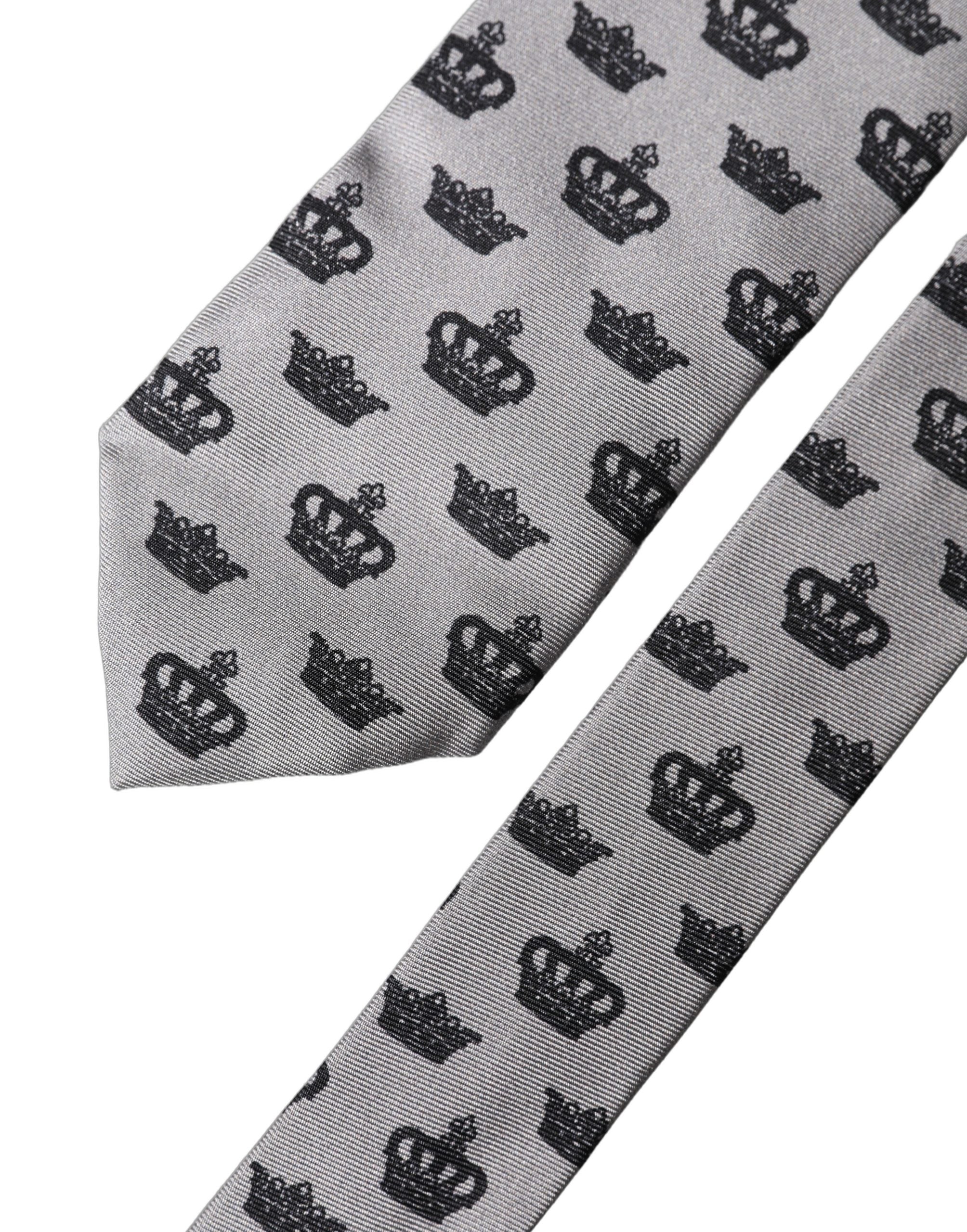 Dolce & Gabbana Gray Crown Fantasy Silk Adjustable Men Men'sd NeckMen's Men's Tie