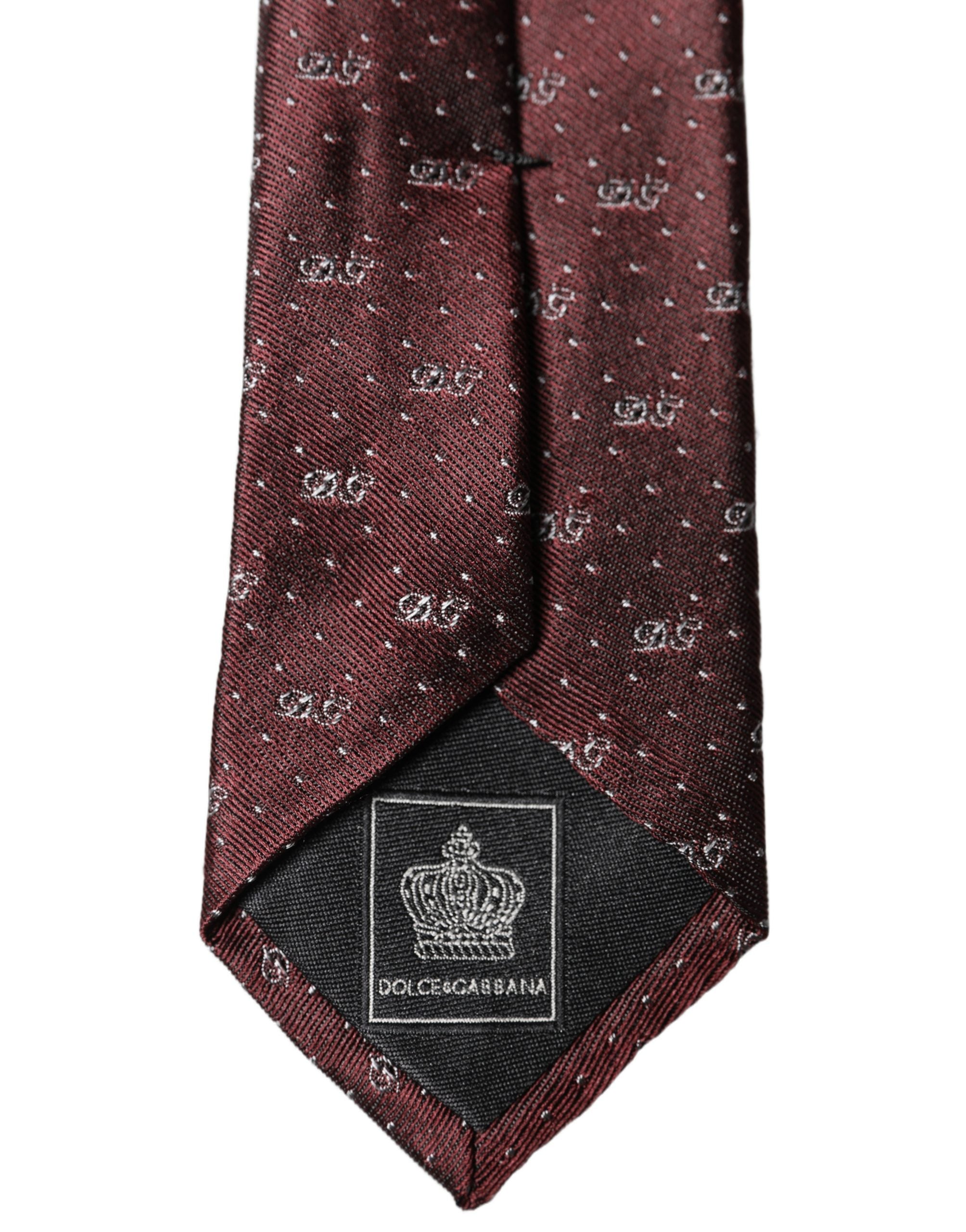 Dolce & Gabbana Burgundy Logo Monogram Silk Adjustable Men NeckMen's Men's Tie