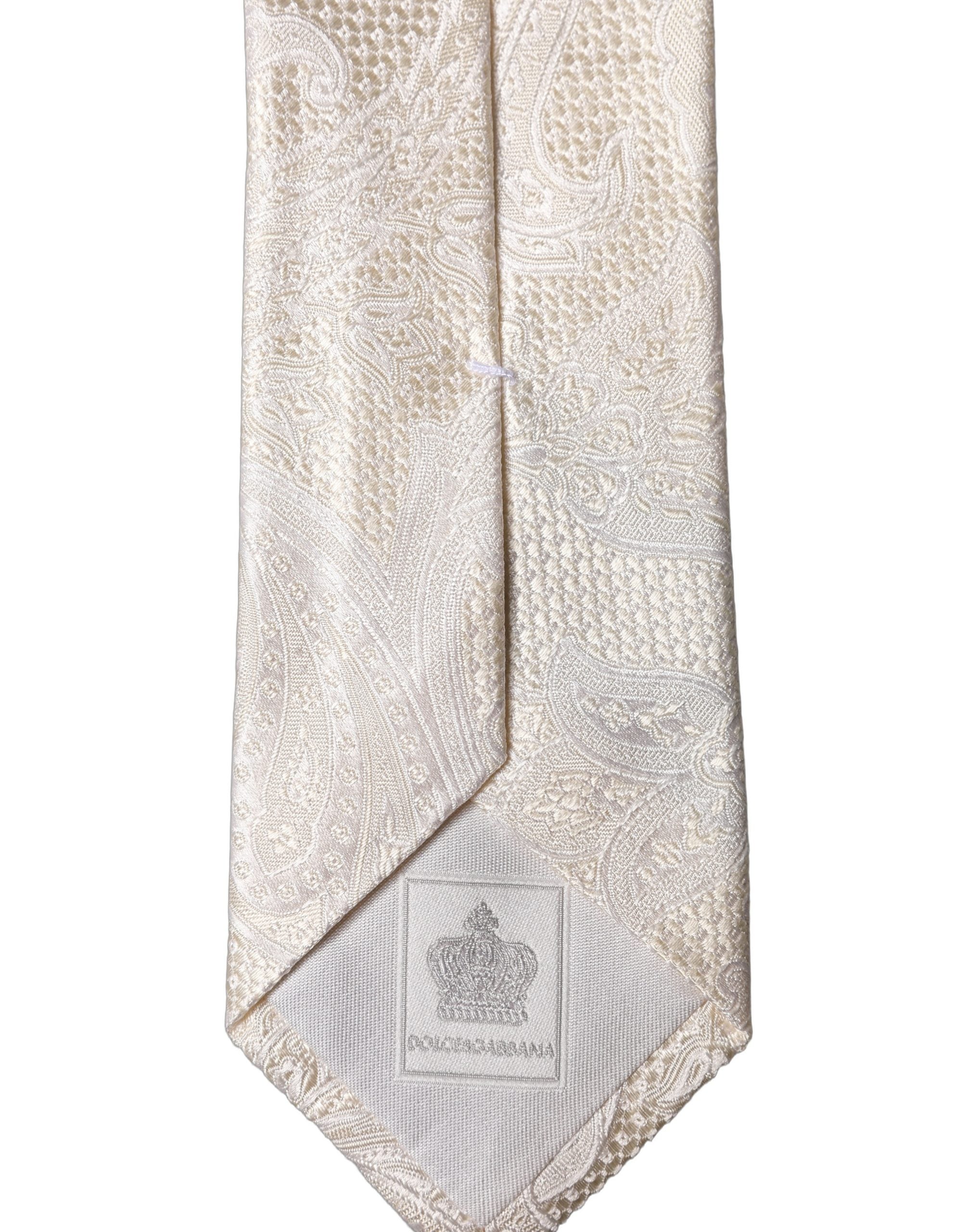 Dolce & Gabbana Off White Floral Silk Adjustable Men Men'sd NeckMen's Men's Tie